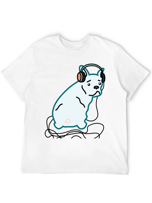 Dog with Headphones Graphic Tee - Black