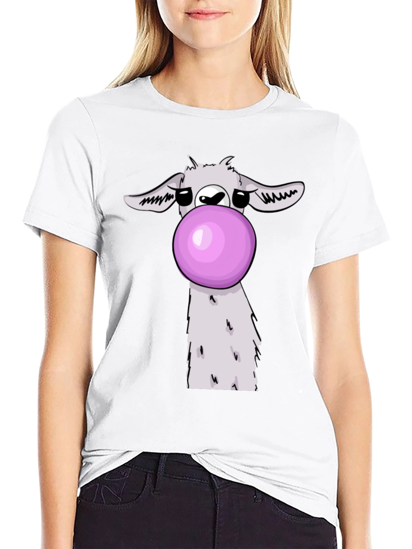 Llama Bubble Gum Graphic T-Shirt - Casual Black Tee