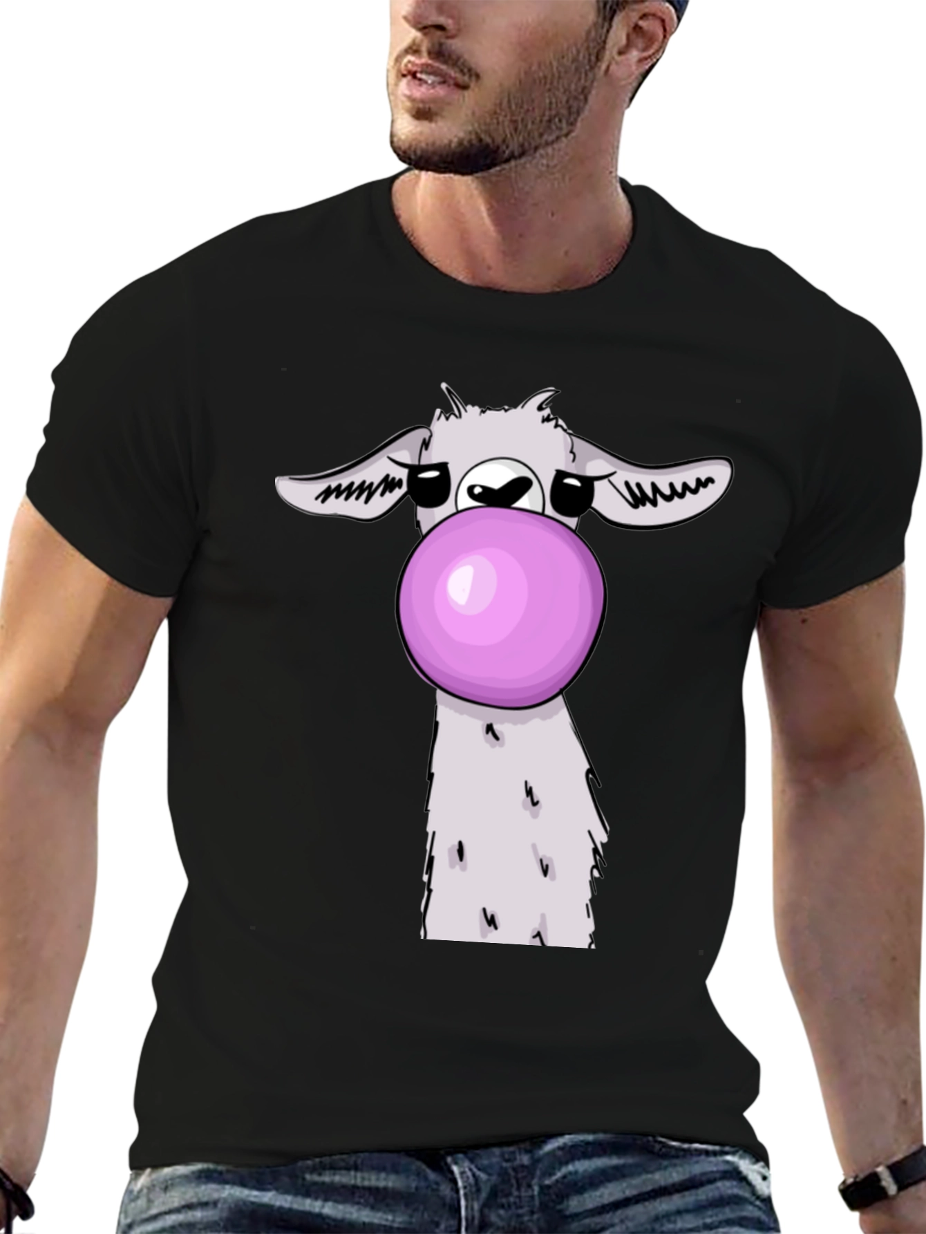 Llama Bubble Gum Graphic T-Shirt - Casual Black Tee