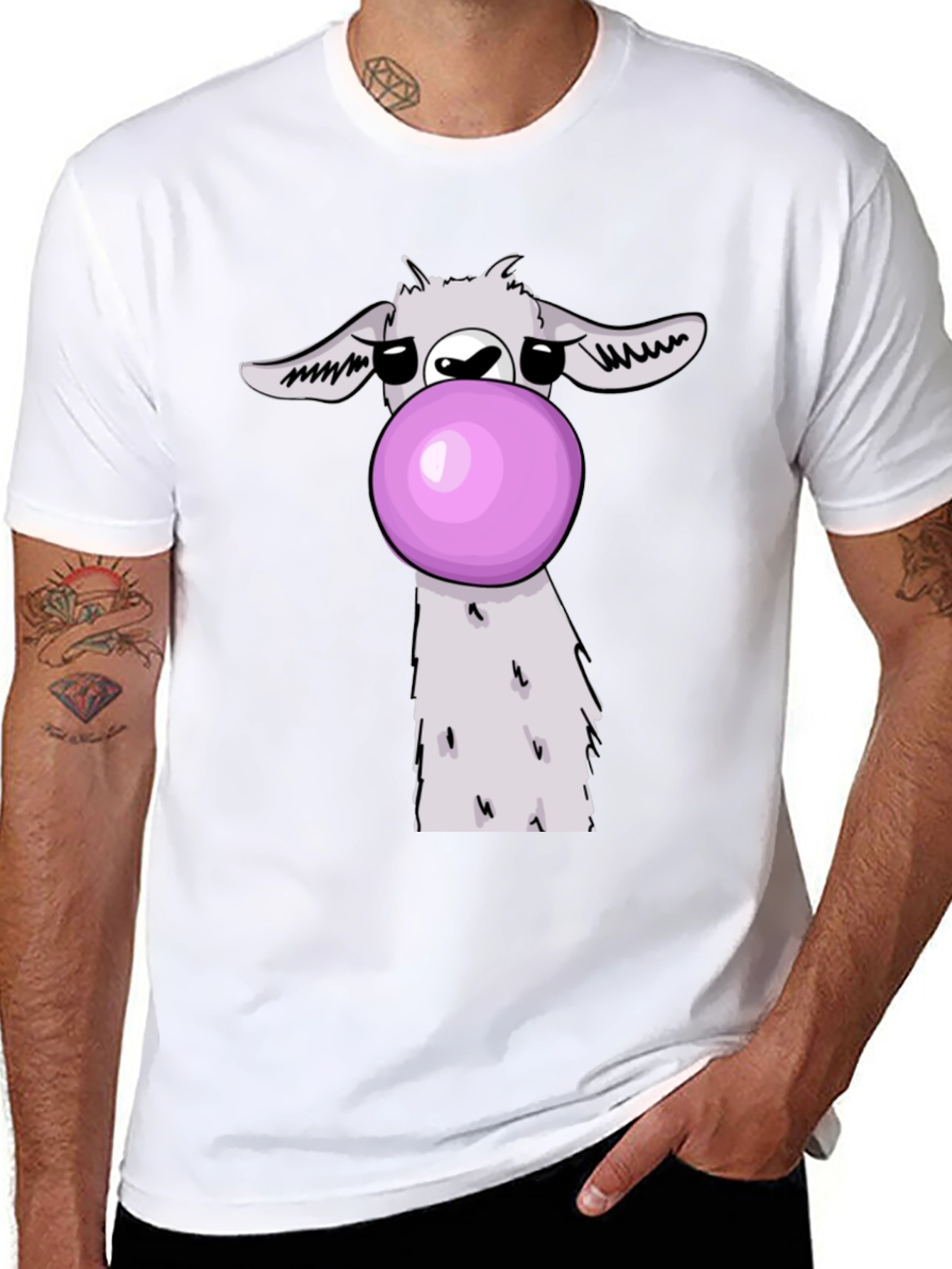 Llama Bubble Gum Graphic T-Shirt - Casual Black Tee
