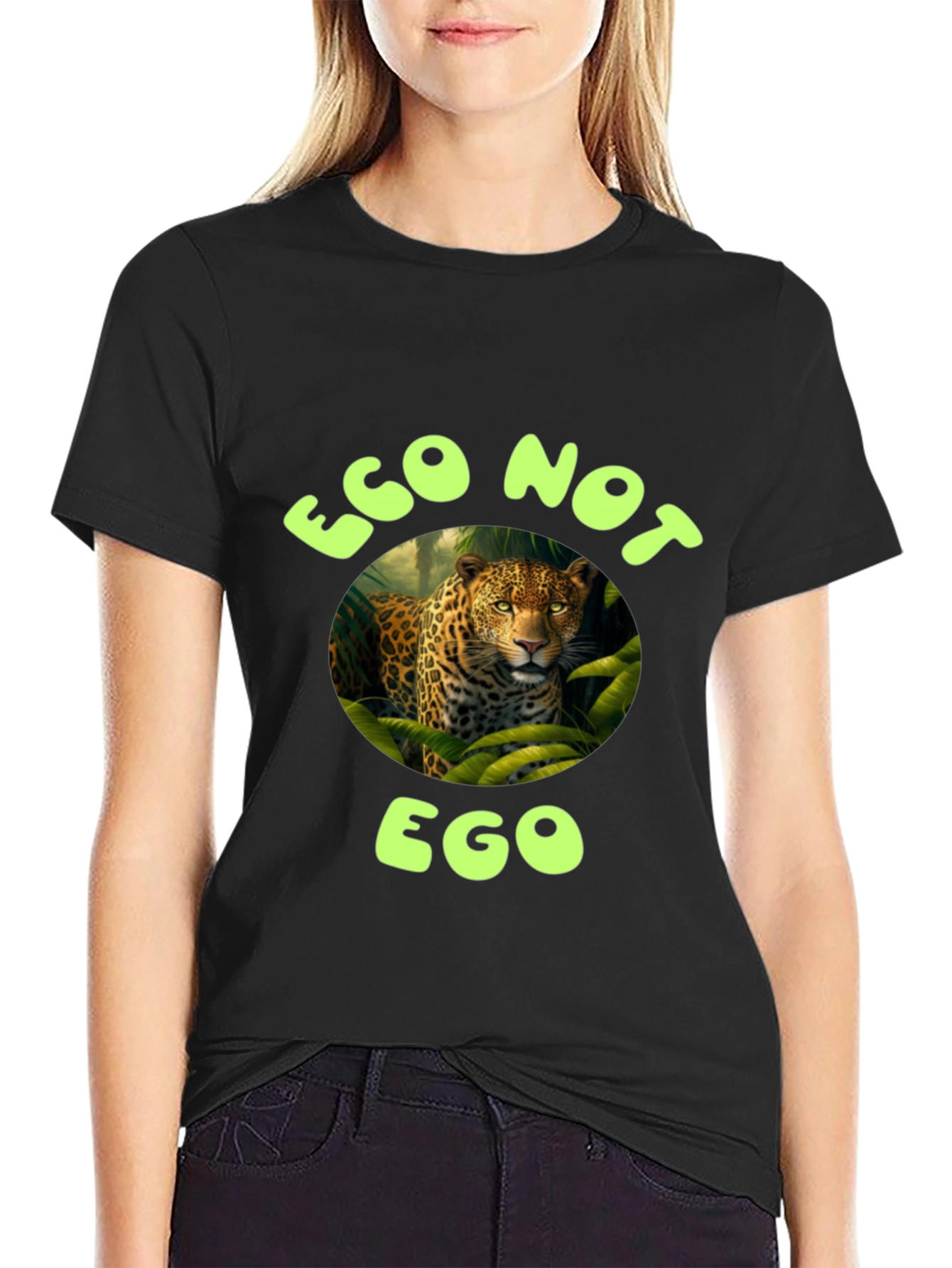 Eco Not Ego Leopard Graphic T-Shirt