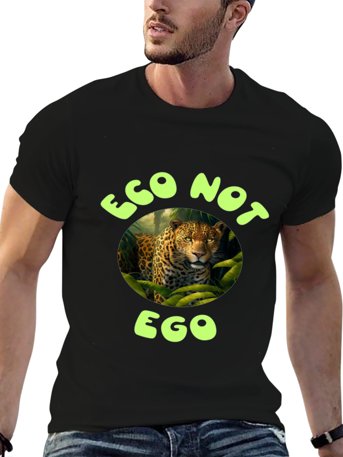 Eco Not Ego Leopard Graphic T-Shirt
