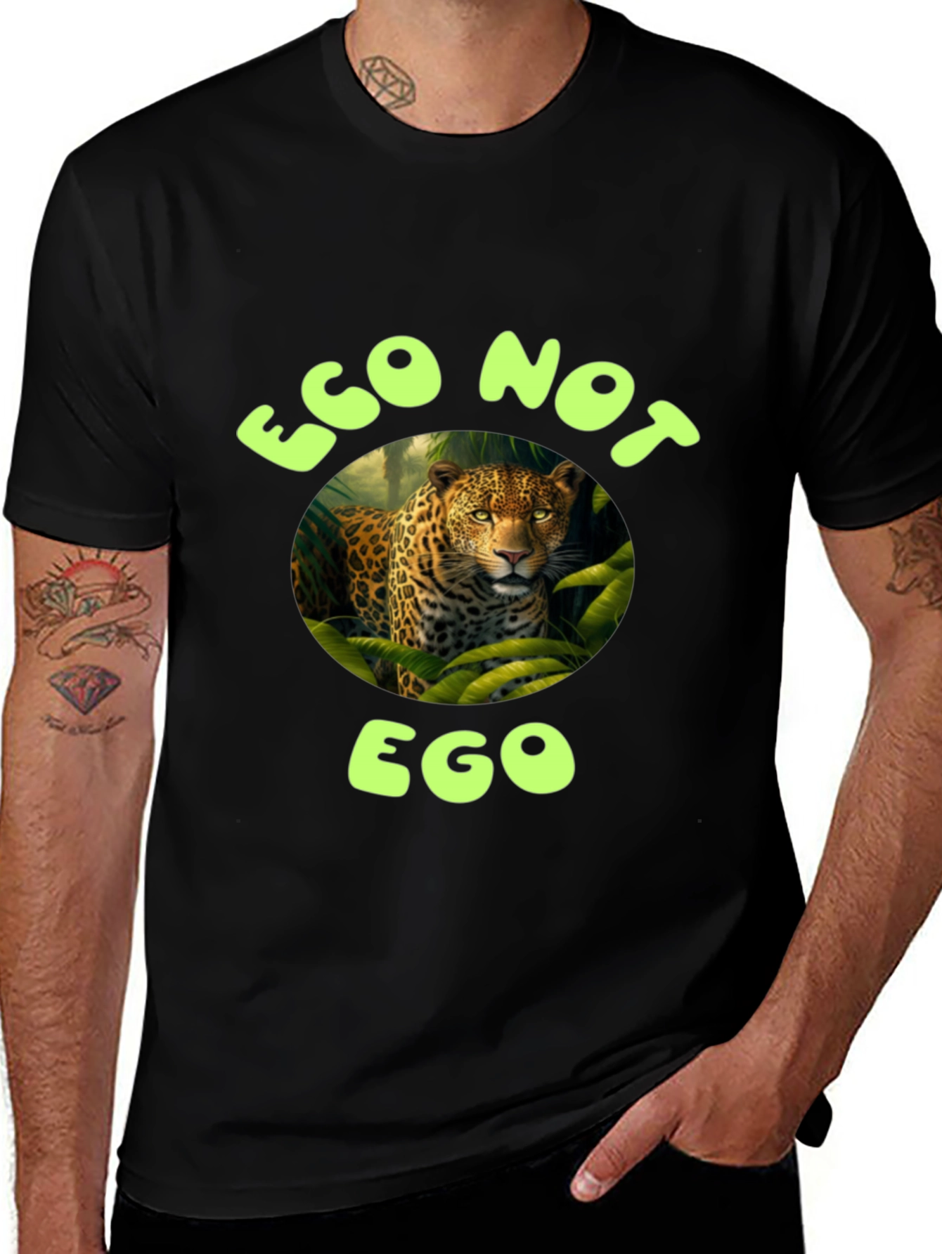 Eco Not Ego Leopard Graphic T-Shirt