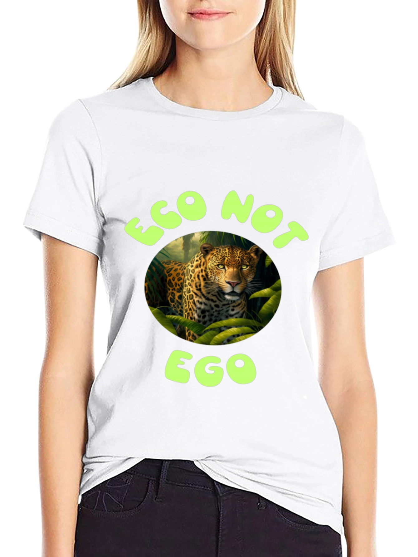 Eco Not Ego Leopard Graphic T-Shirt