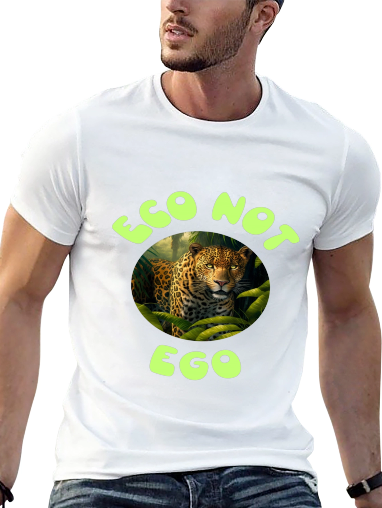 Eco Not Ego Leopard Graphic T-Shirt