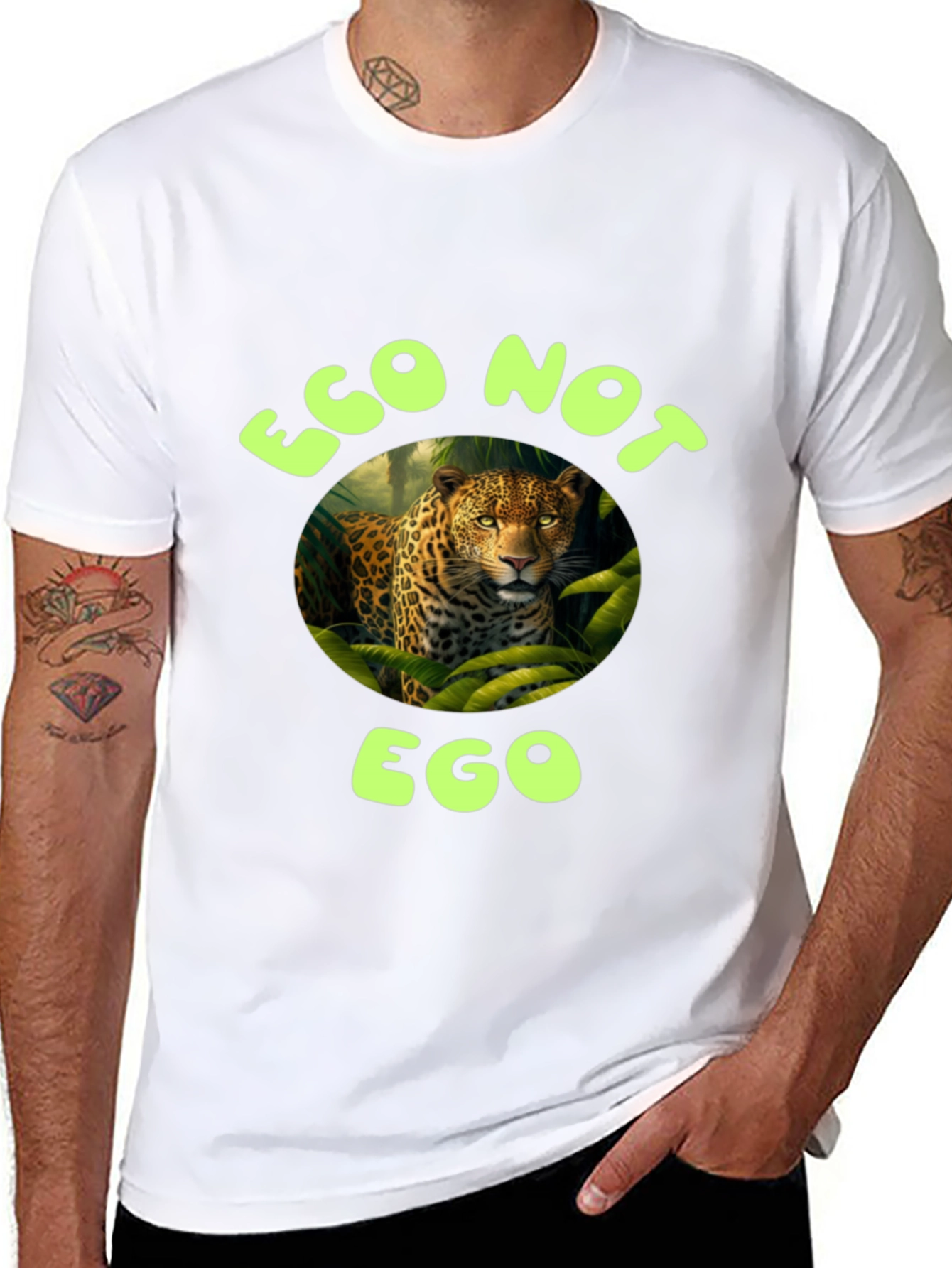 Eco Not Ego Leopard Graphic T-Shirt