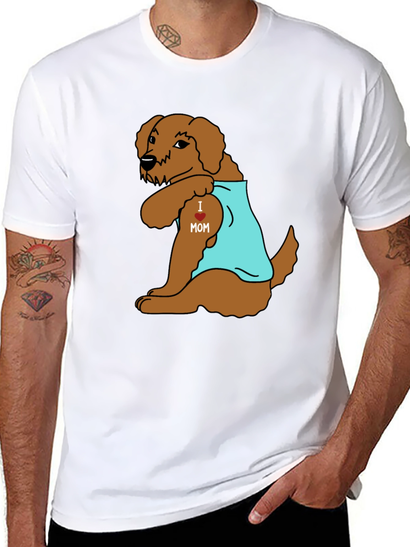 Dog I Heart Mom Tattoo Black T-Shirt