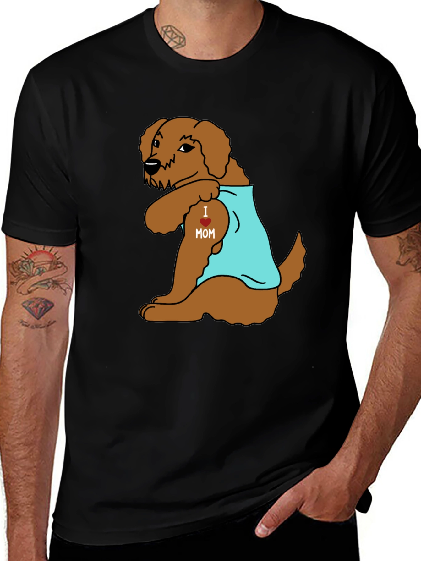 Dog I Heart Mom Tattoo Black T-Shirt