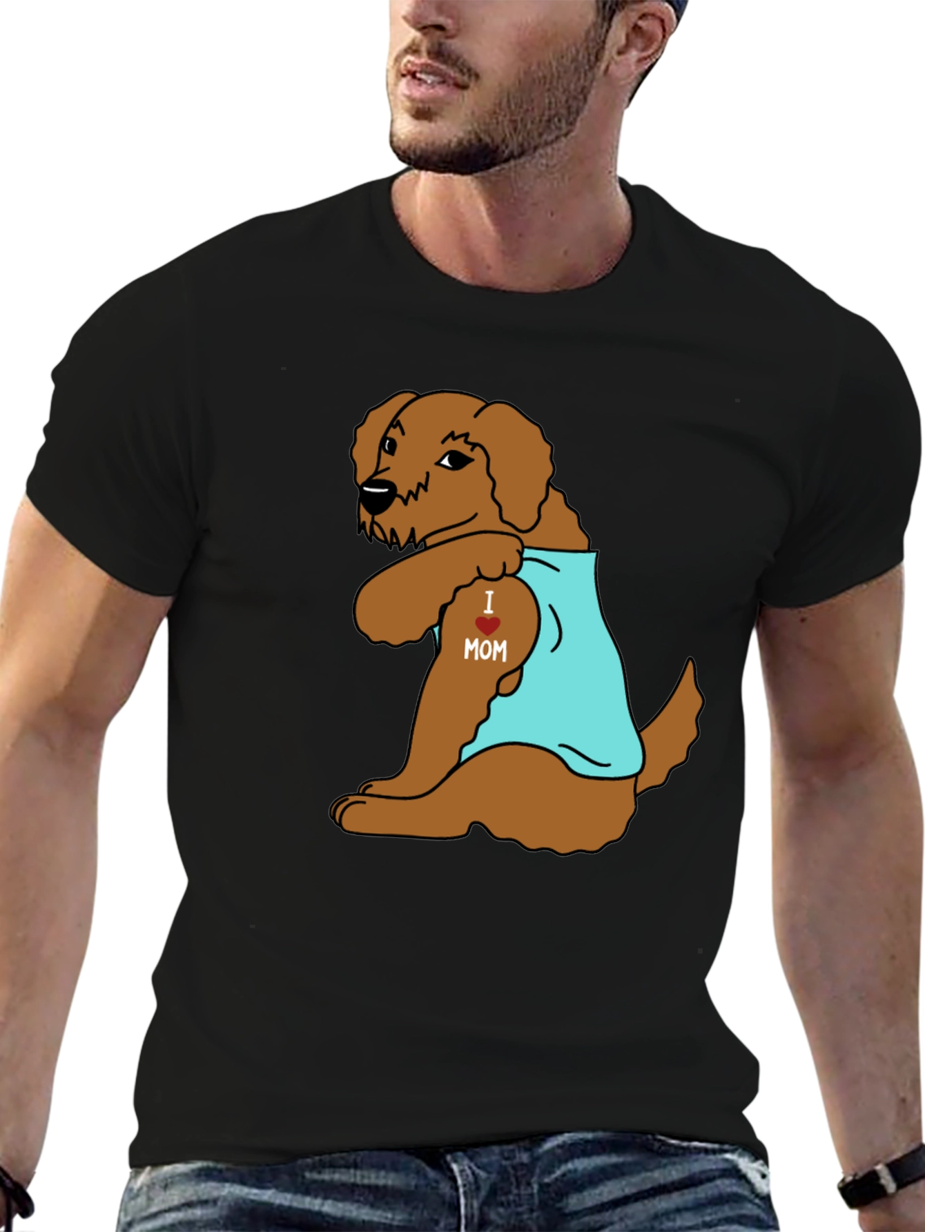 Dog I Heart Mom Tattoo Black T-Shirt