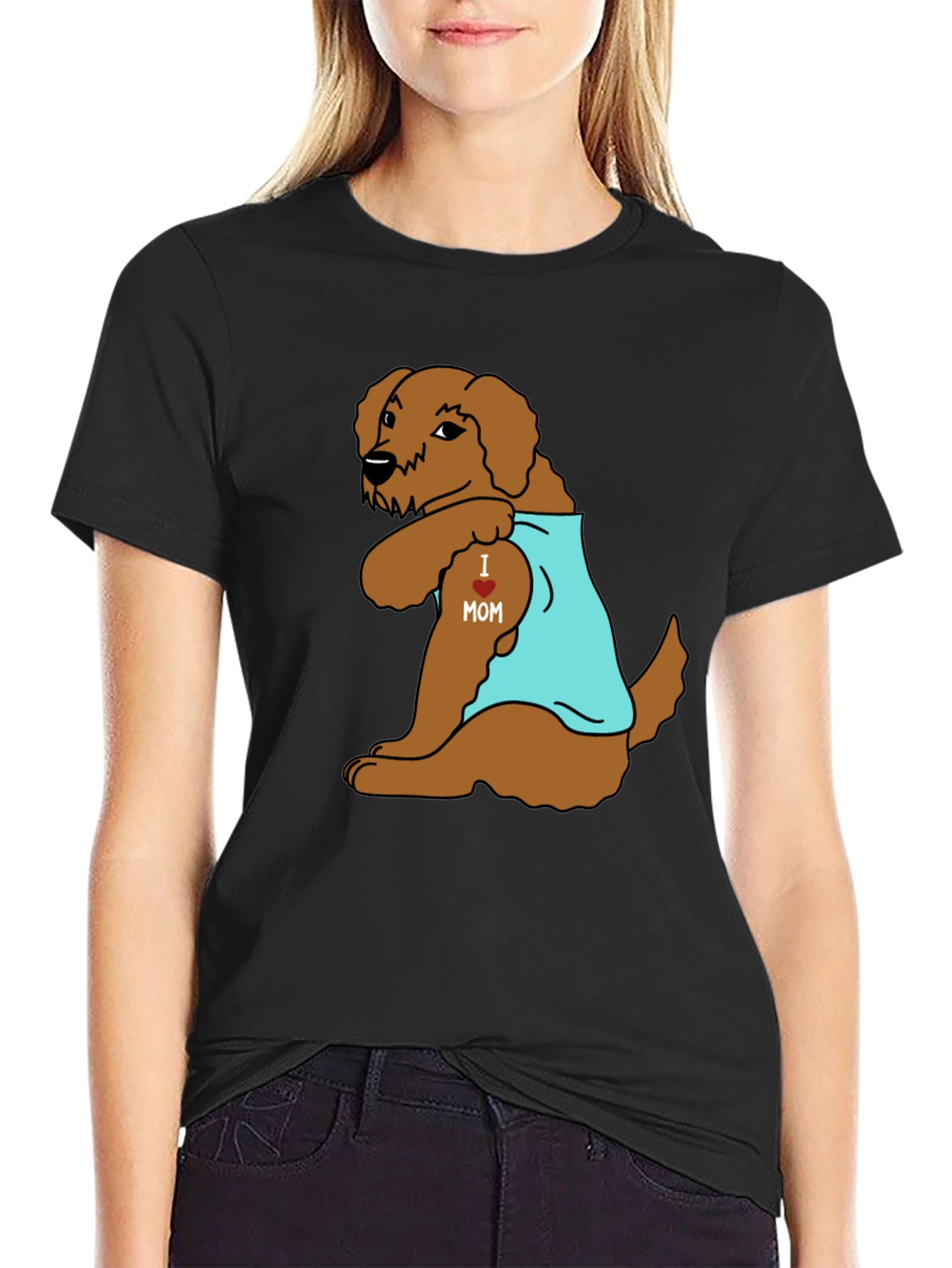 Dog I Heart Mom Tattoo Black T-Shirt