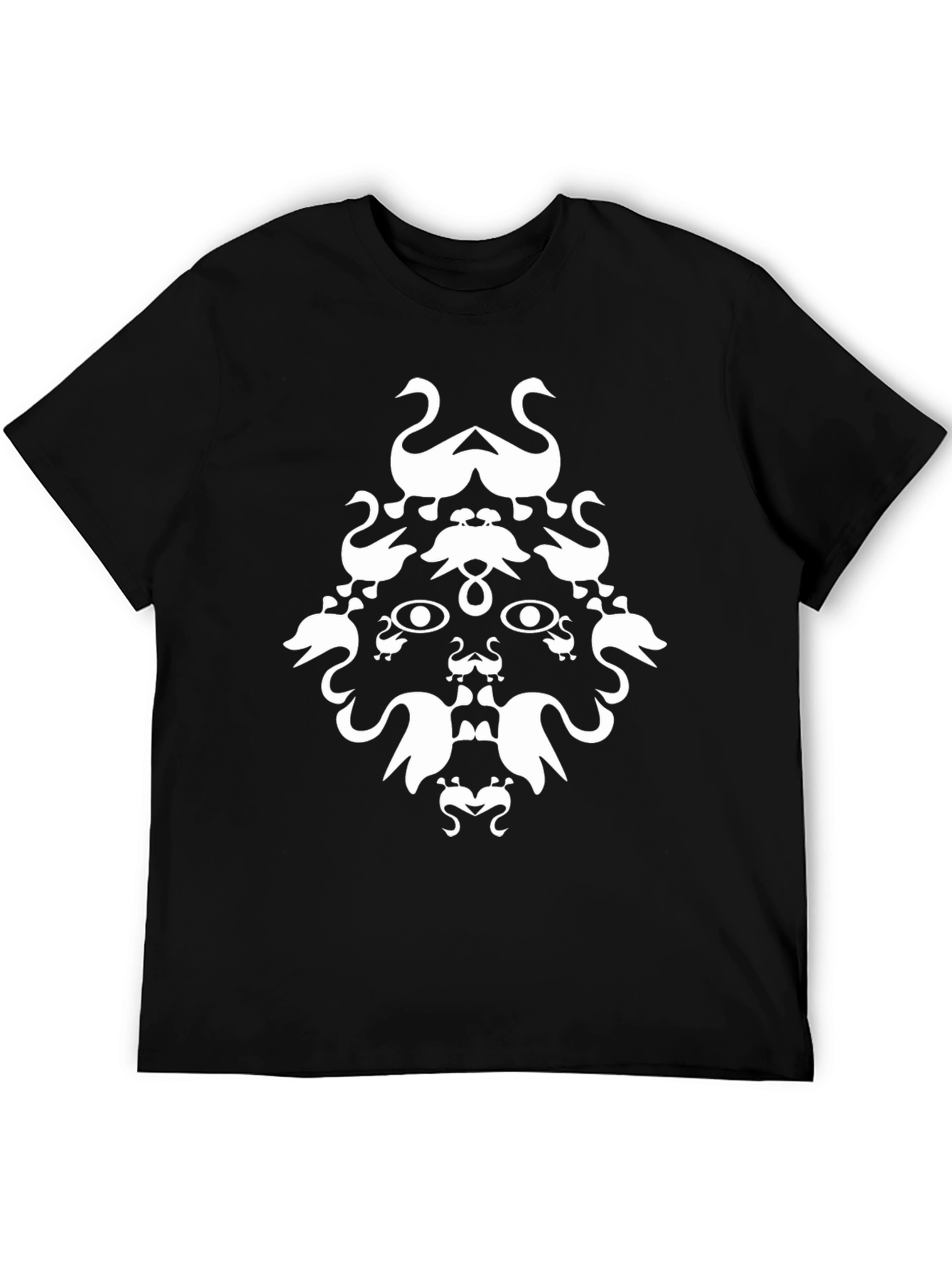 Abstract Swan Face Graphic Black T-Shirt
