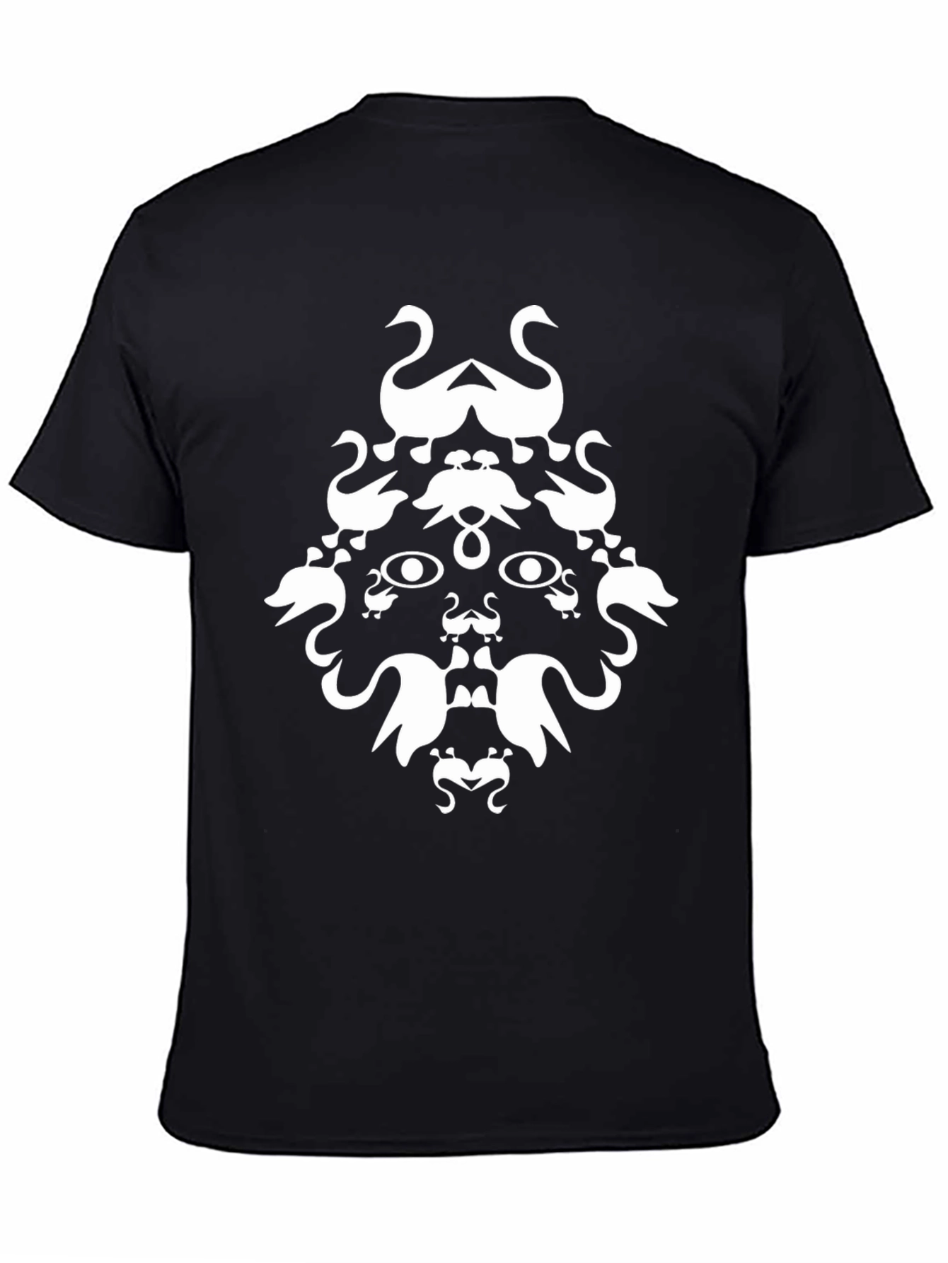 Abstract Swan Face Graphic Black T-Shirt