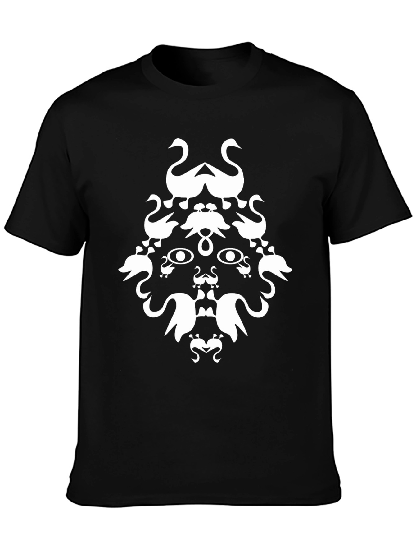 Abstract Swan Face Graphic Black T-Shirt