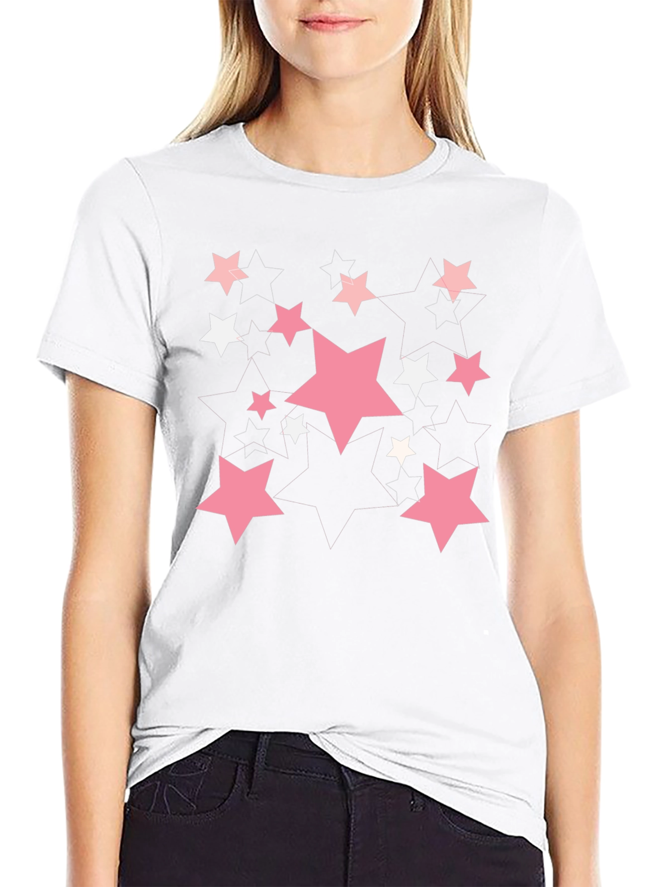 Starry Graphic Print T-Shirt - Casual Black Tee