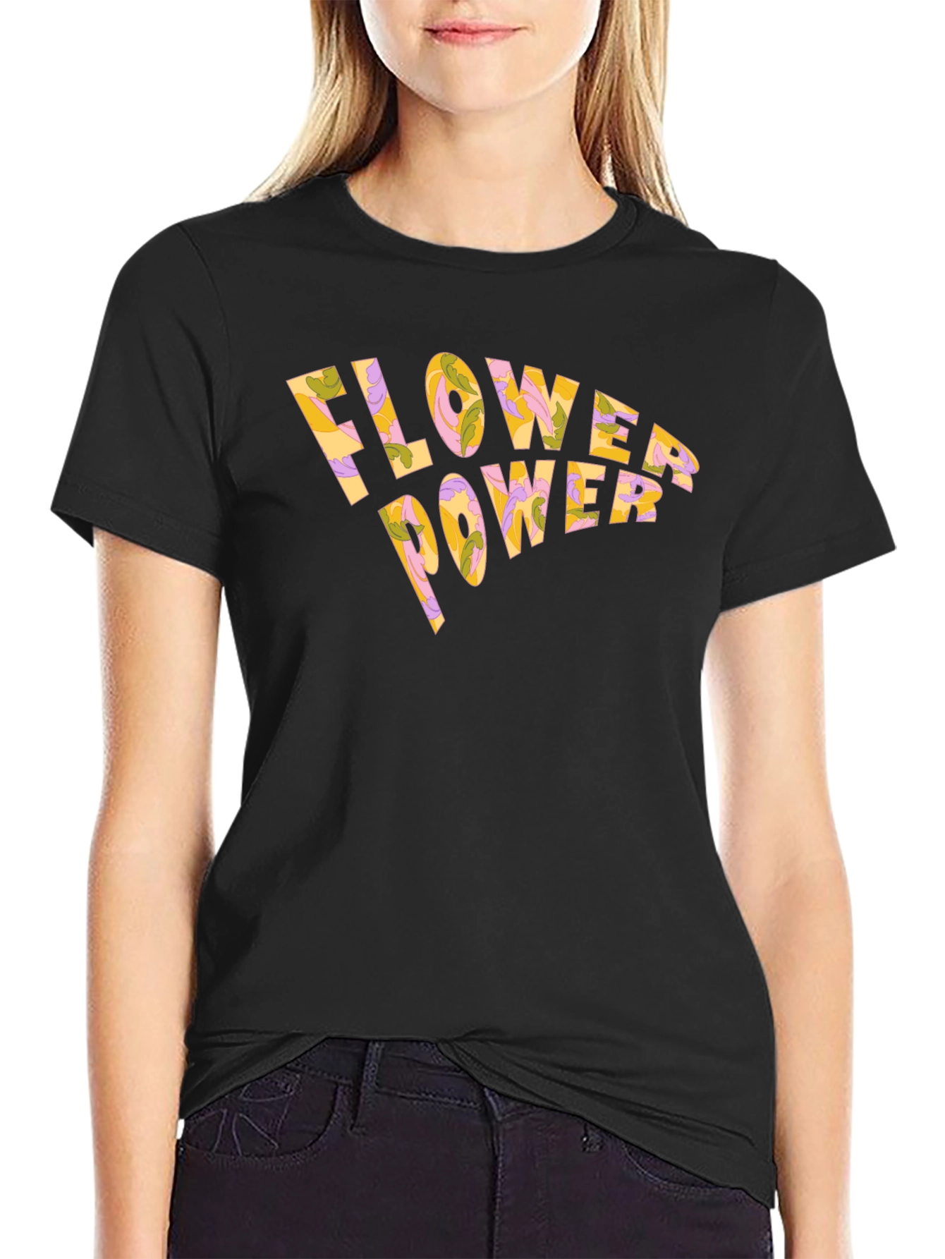 Flower Power Retro Black T-Shirt