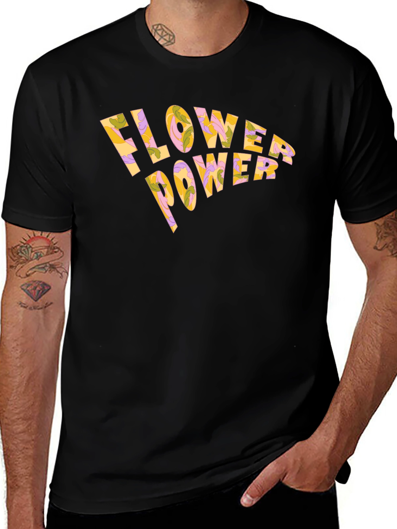 Flower Power Retro Black T-Shirt