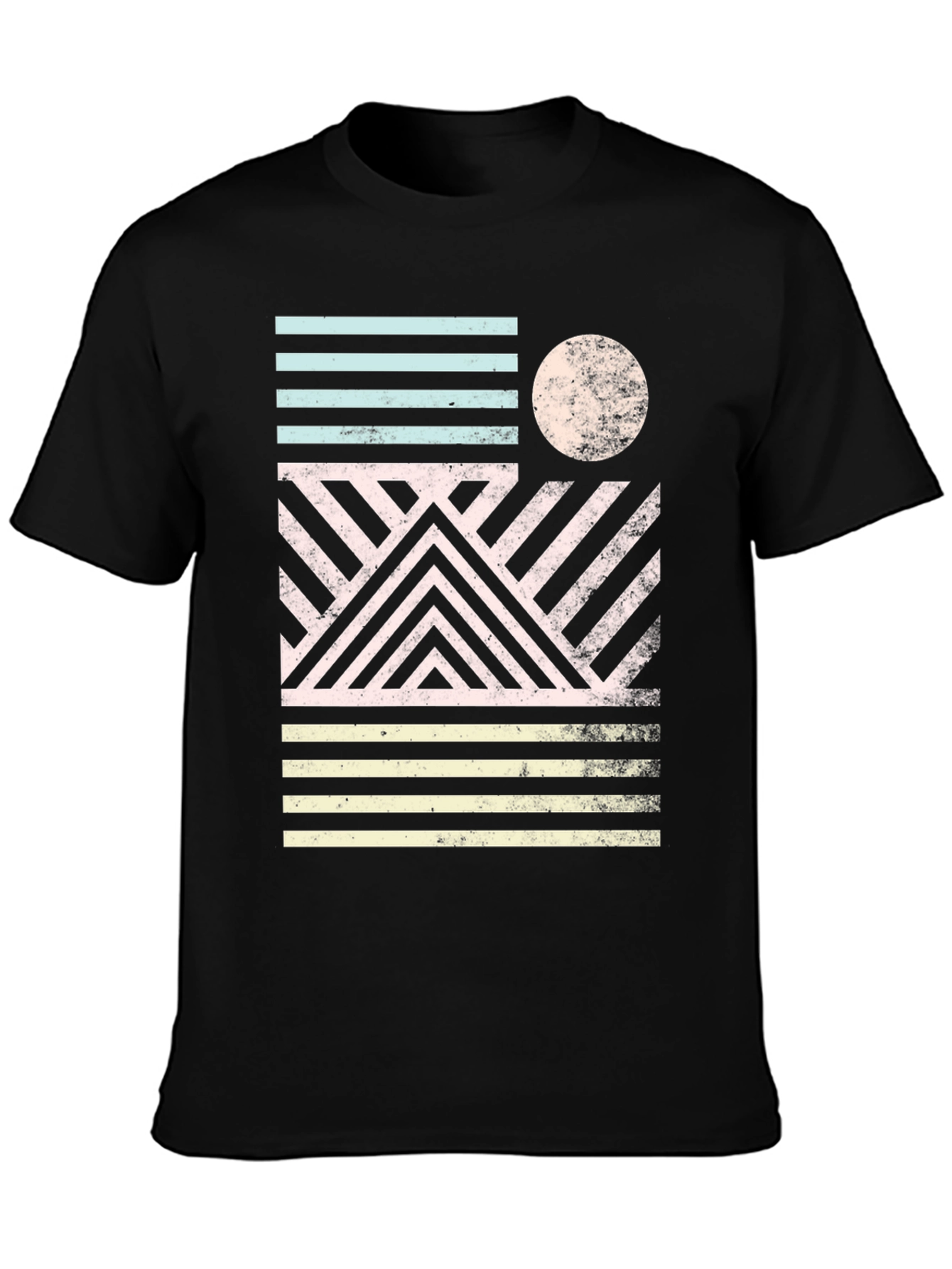 Retro Geometric Graphic Print Black T-Shirt