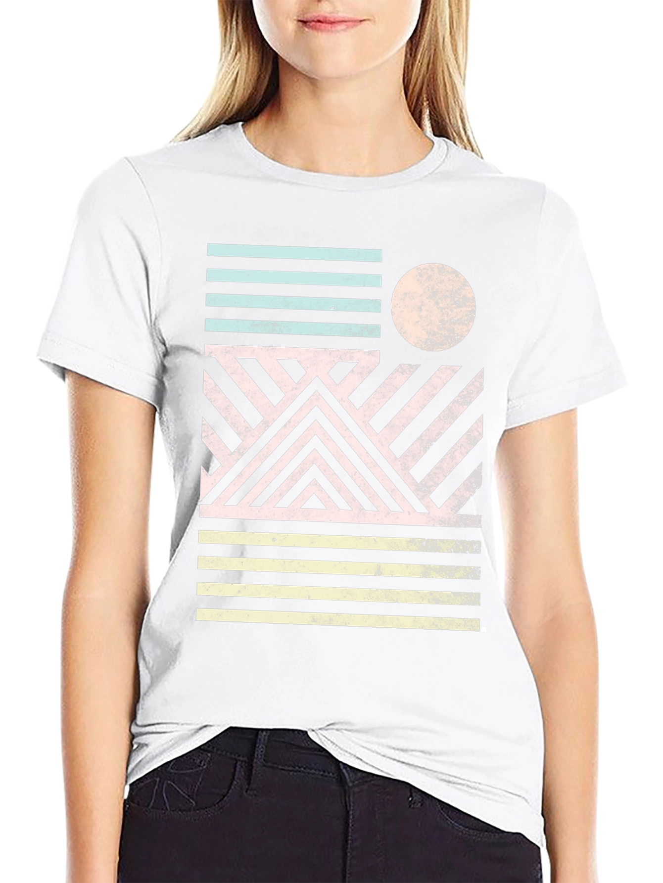 Retro Geometric Graphic Print Black T-Shirt