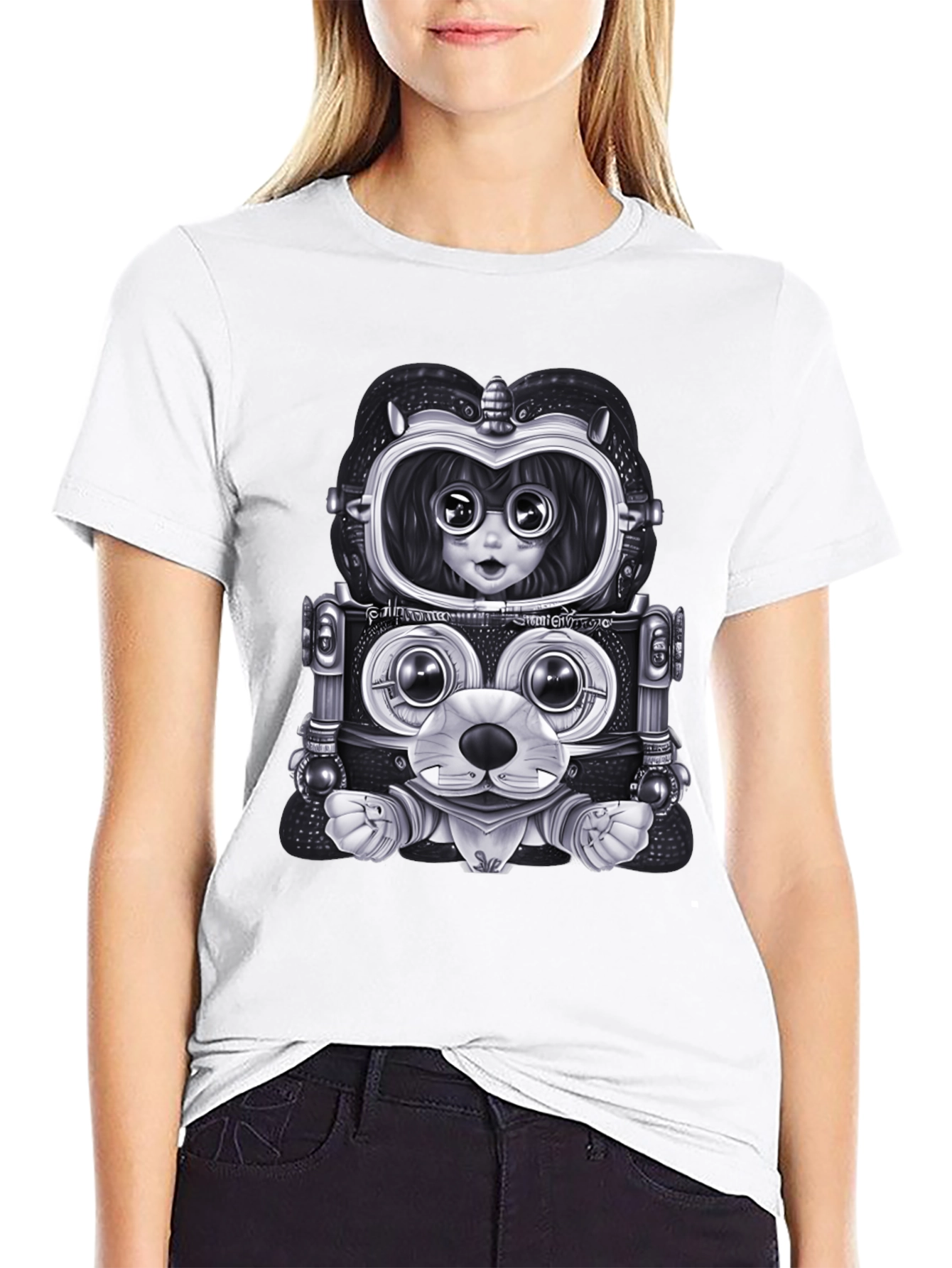 Robot Anime Graphic Tee - Mens Black Shirt