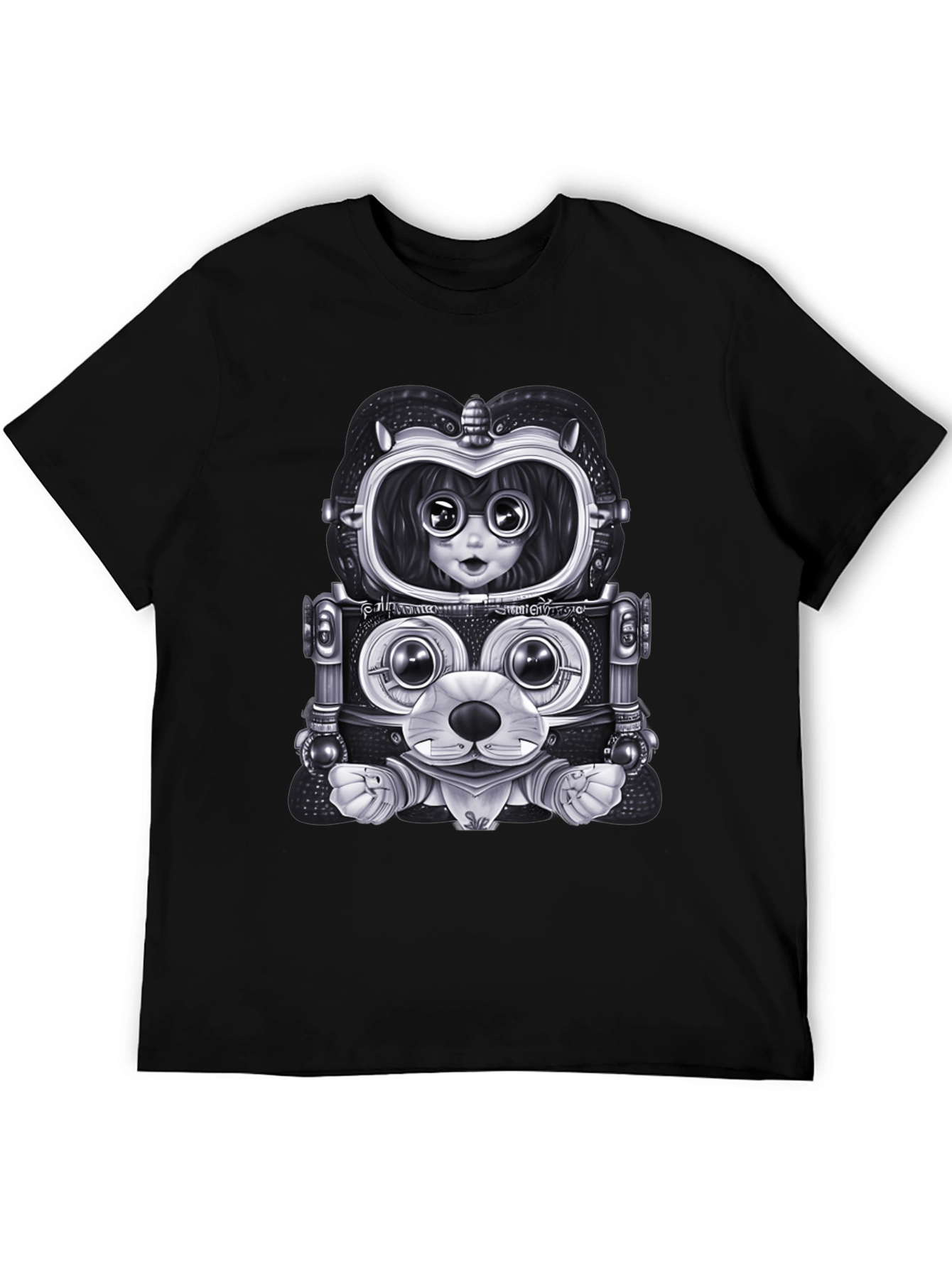 Robot Anime Graphic Tee - Mens Black Shirt