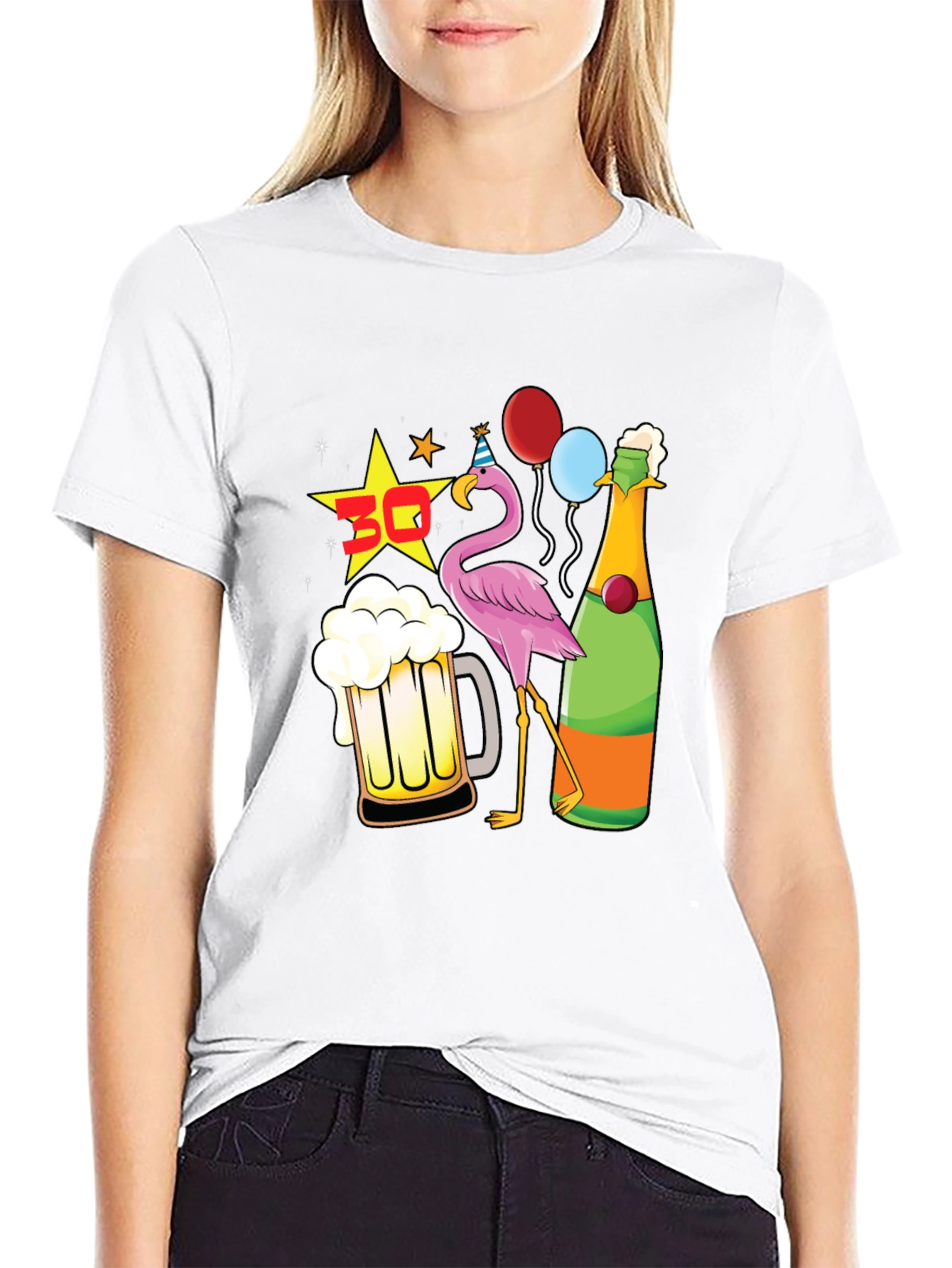 Funny 30th Birthday Flamingo Party Black T-Shirt