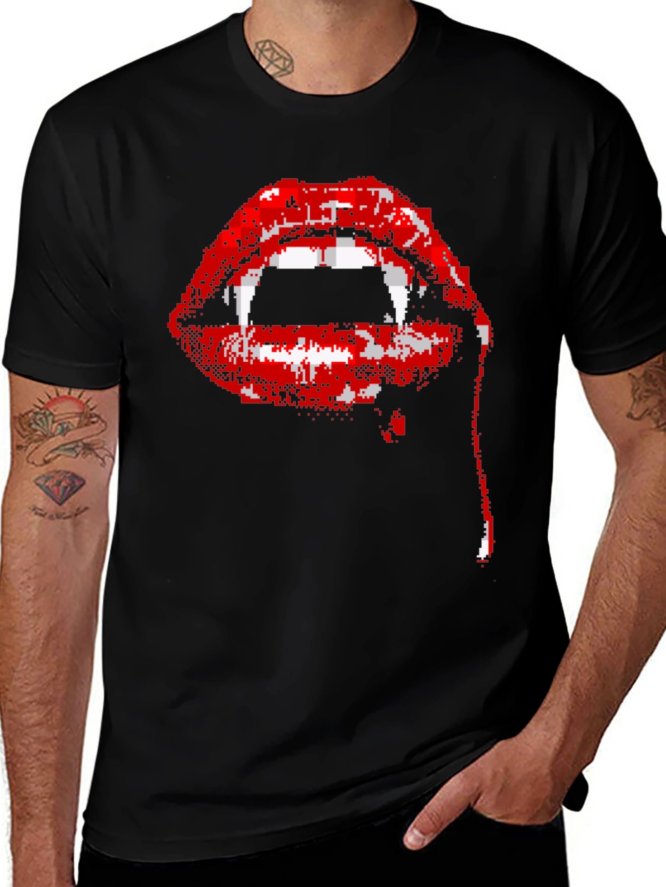 Pixel Vampire Lips Black T-Shirt