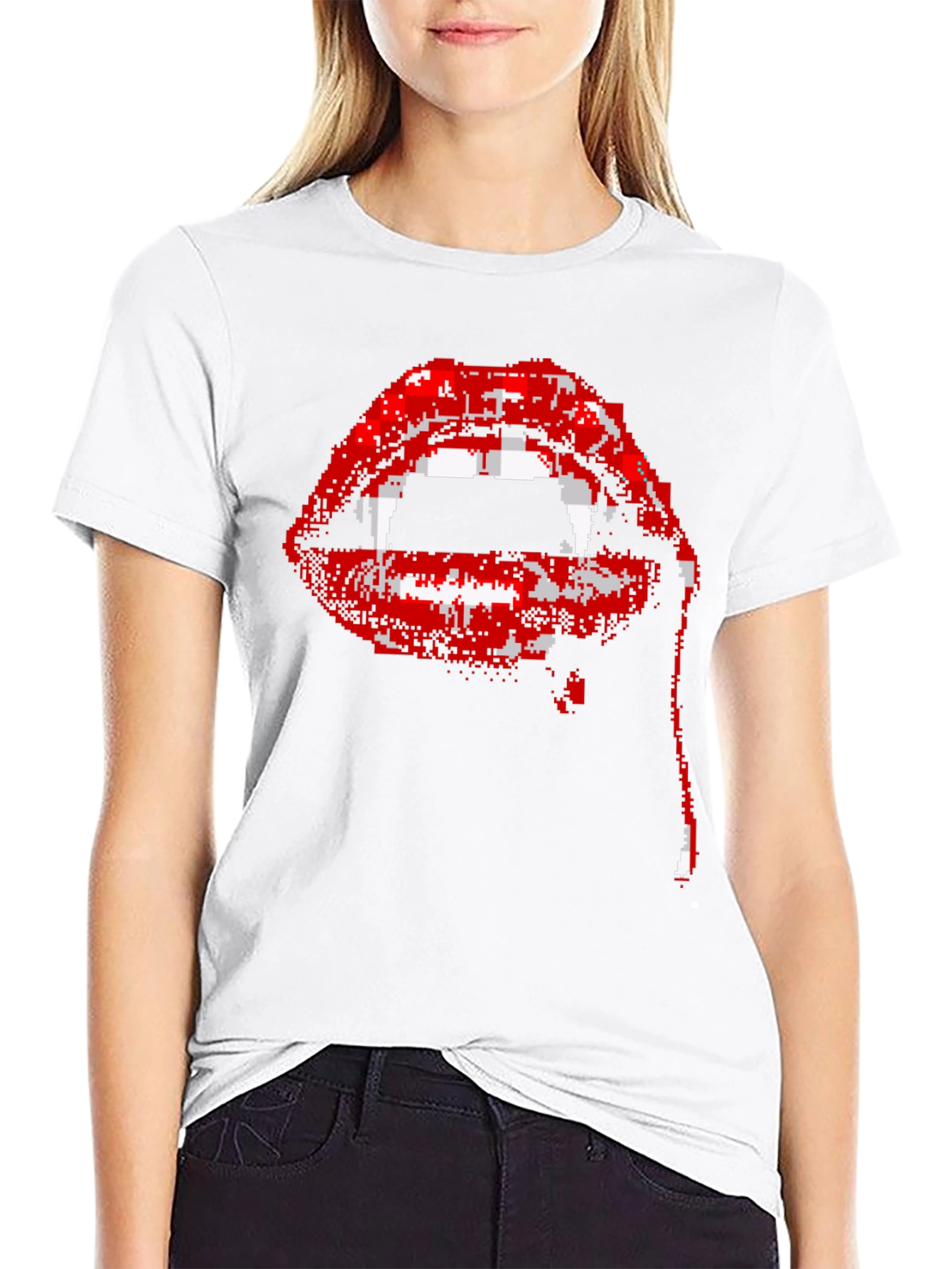 Pixel Vampire Lips Black T-Shirt