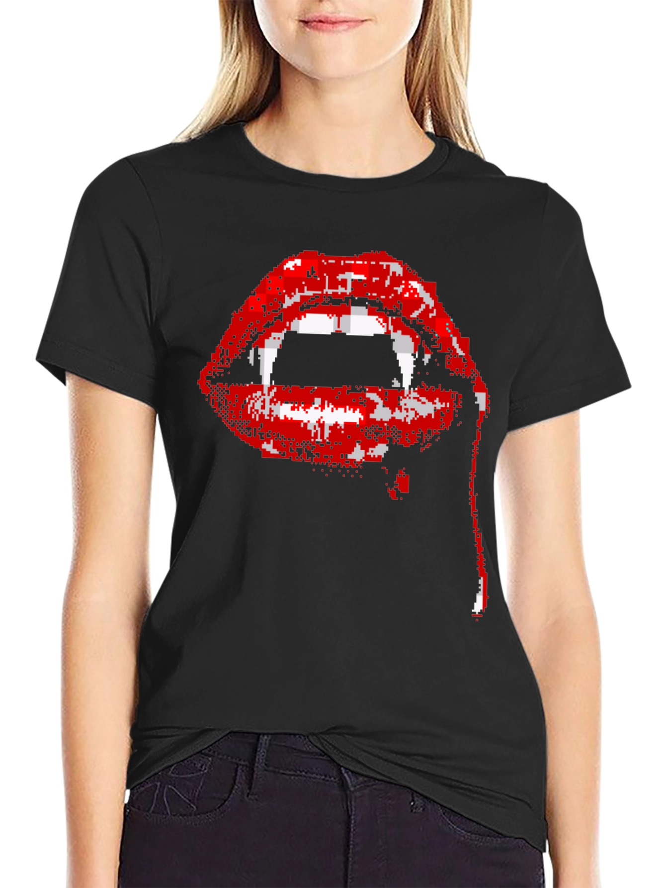Pixel Vampire Lips Black T-Shirt
