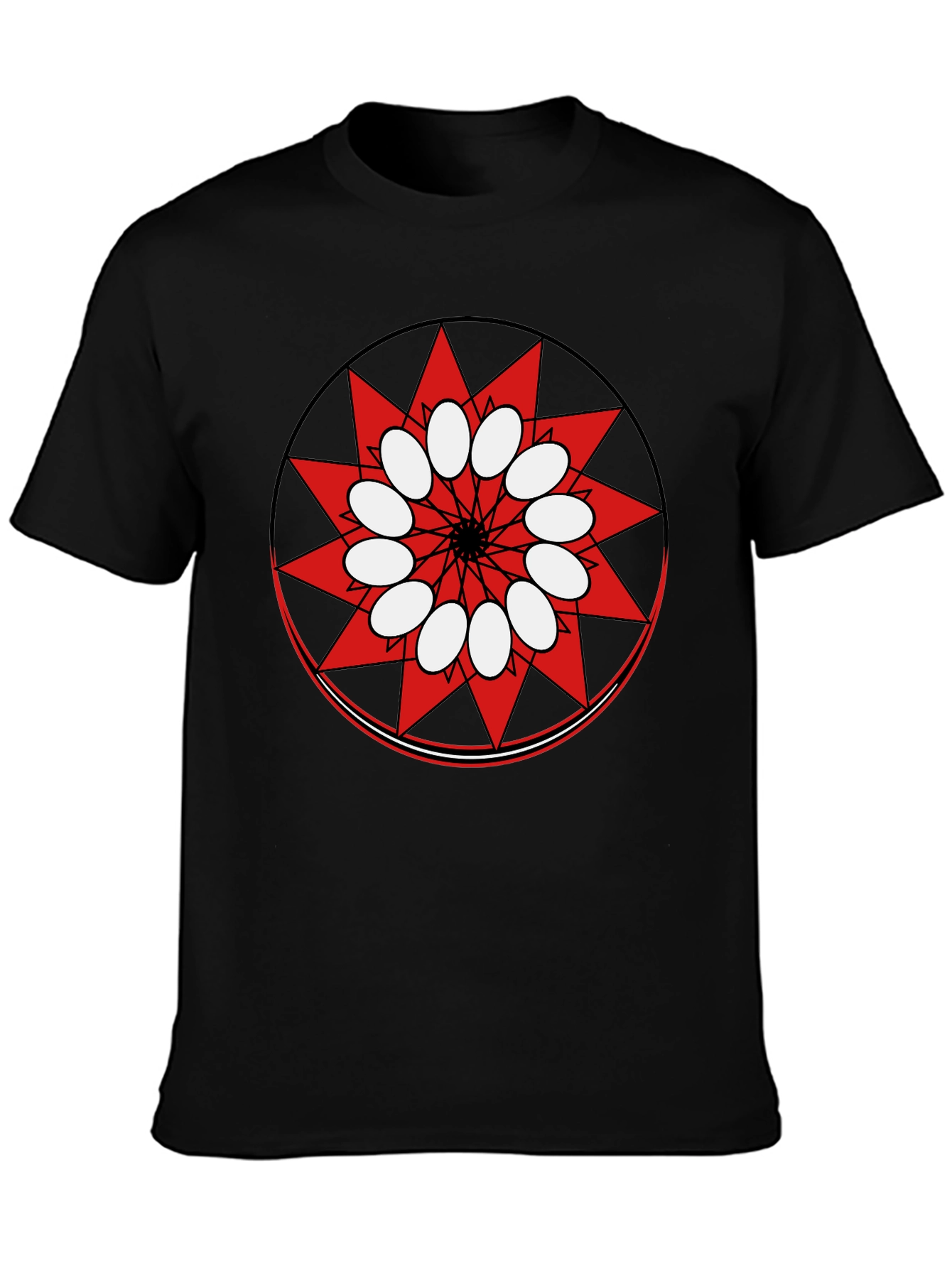 Geometric Starburst Graphic Print Black T-Shirt