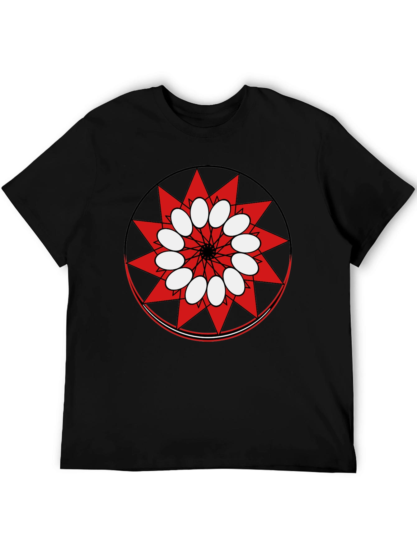 Geometric Starburst Graphic Print Black T-Shirt