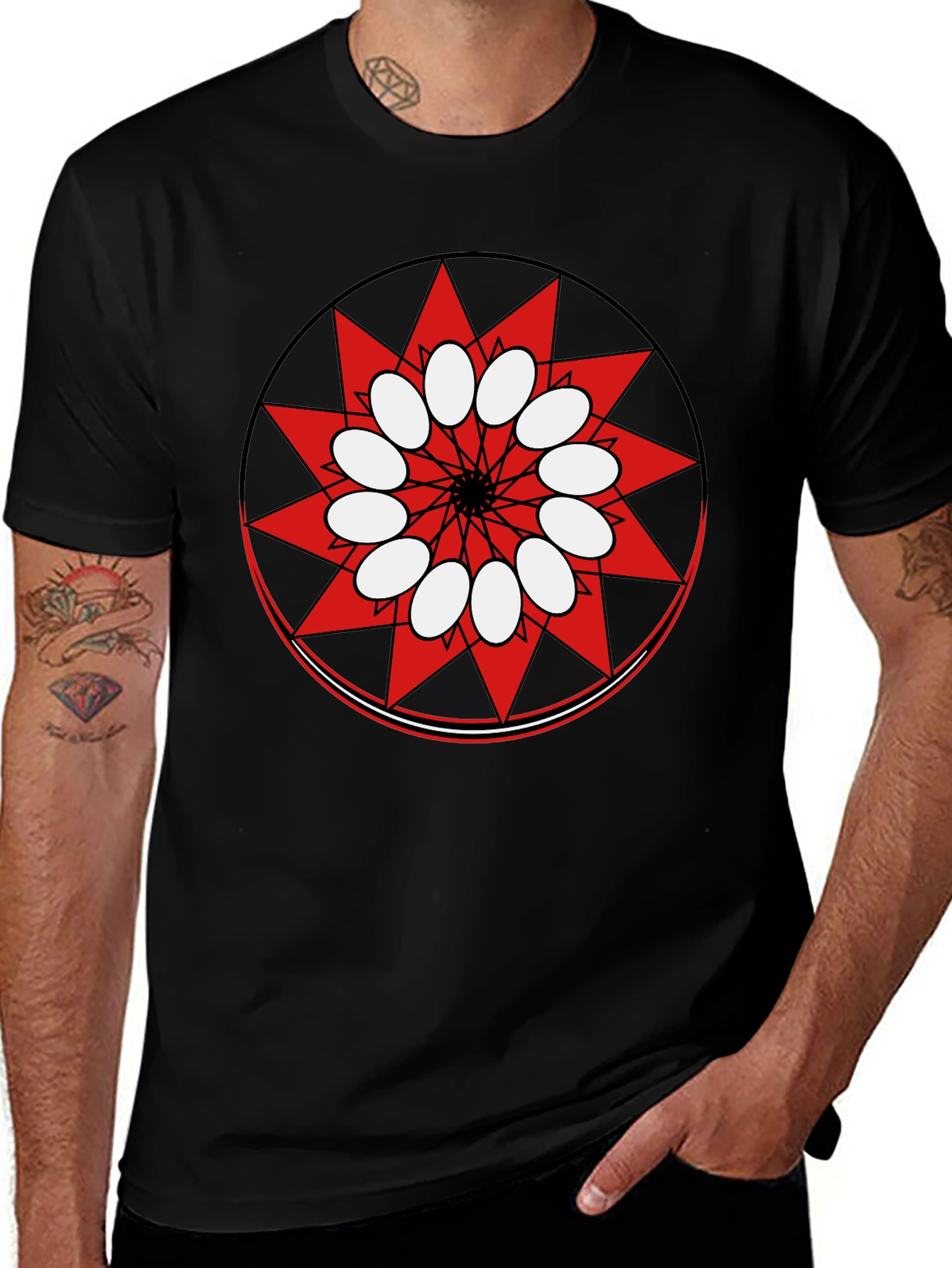 Geometric Starburst Graphic Print Black T-Shirt
