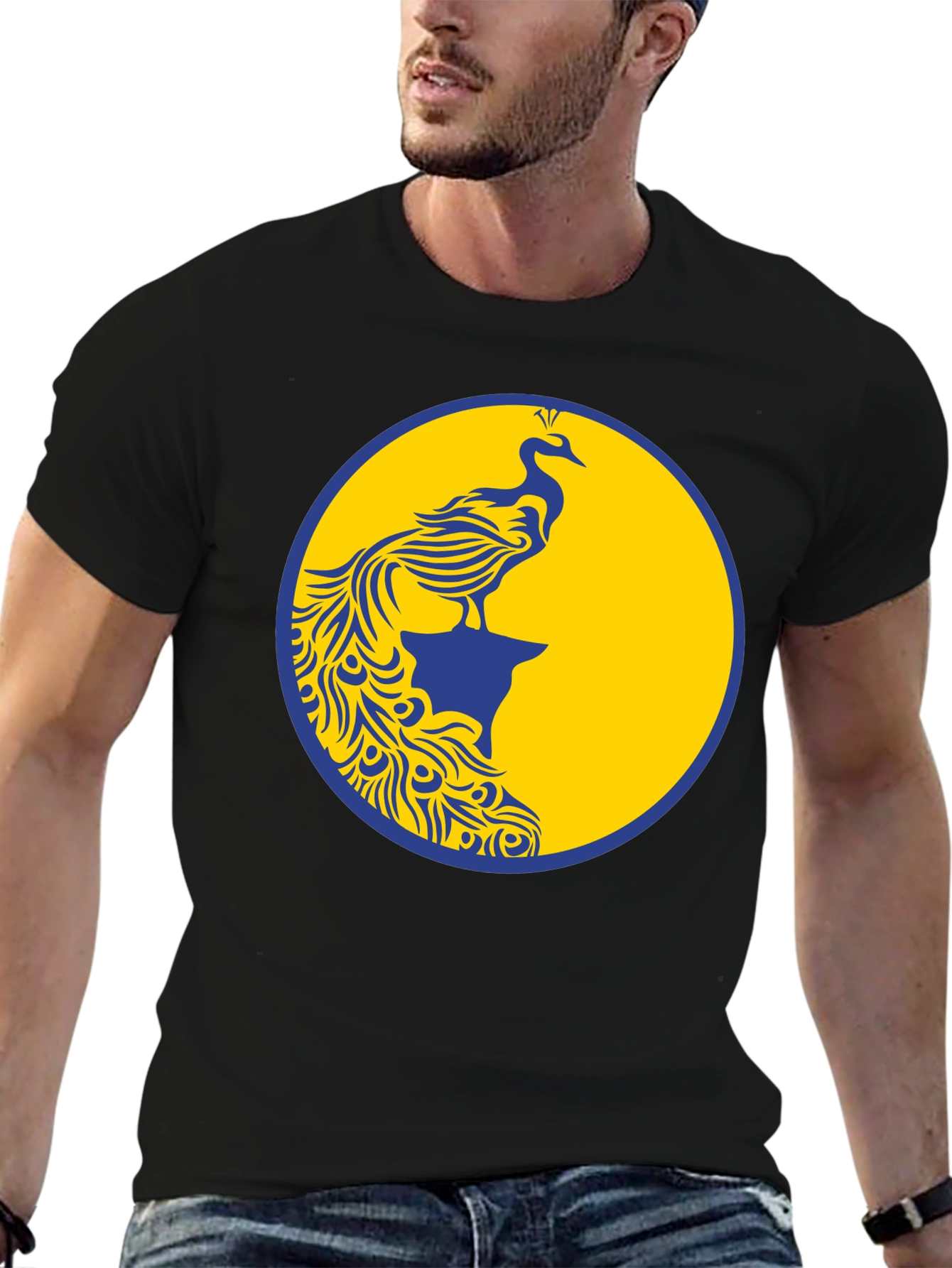 Peacock Graphic Tee - Stylish Mens Black T-Shirt