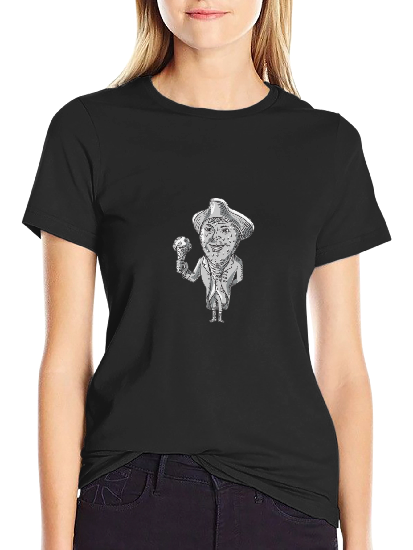 Novelty Cartoon Character Graphic Print Black T-Shirt