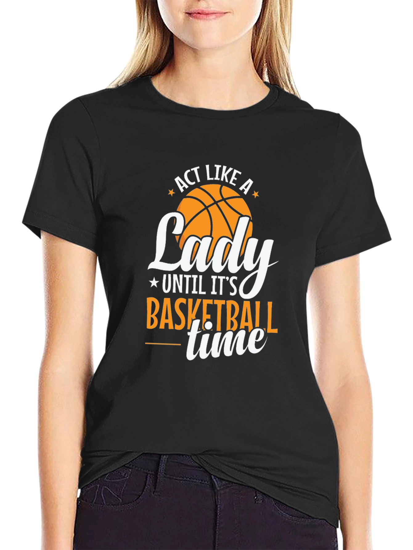 Basketball Lady Graphic Tee - Black
