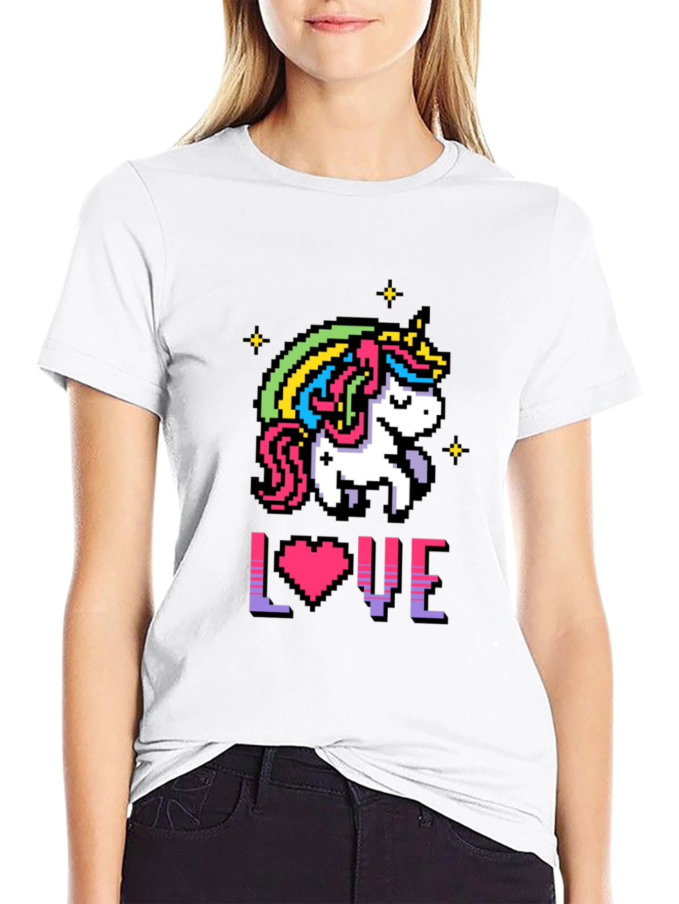 Pixel Unicorn LOVE Graphic T-Shirt