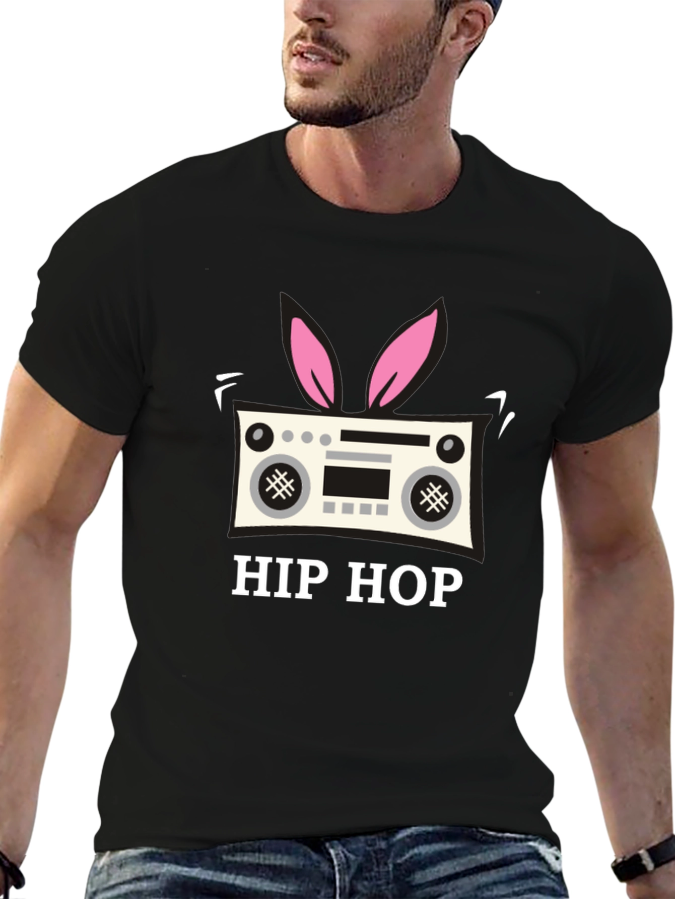 Hip Hop Bunny Radio Black T-Shirt