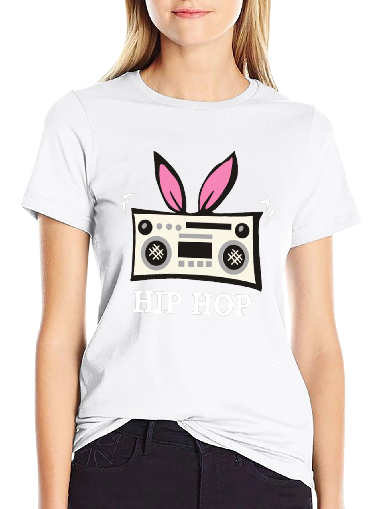 Hip Hop Bunny Radio Black T-Shirt