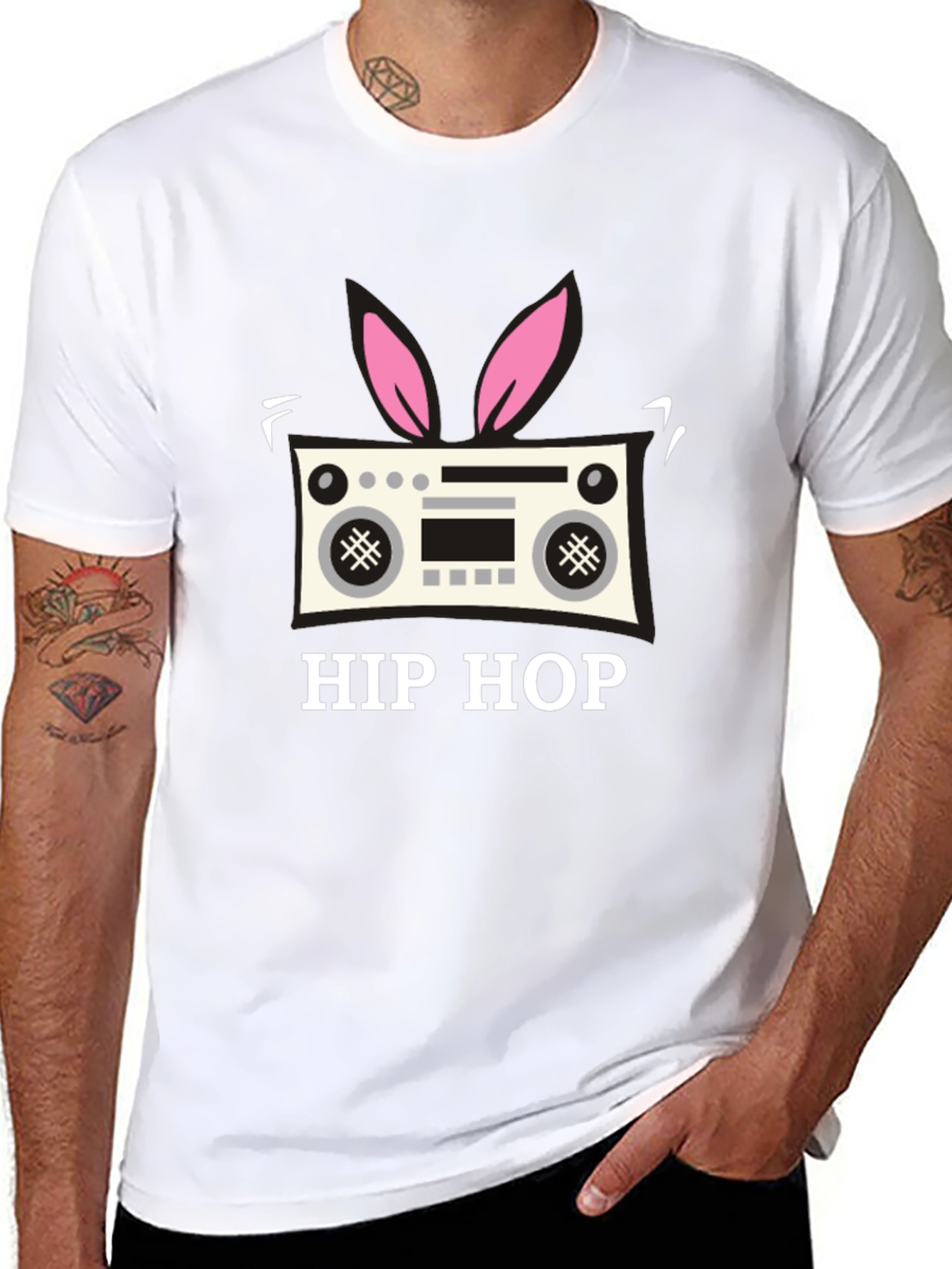 Hip Hop Bunny Radio Black T-Shirt