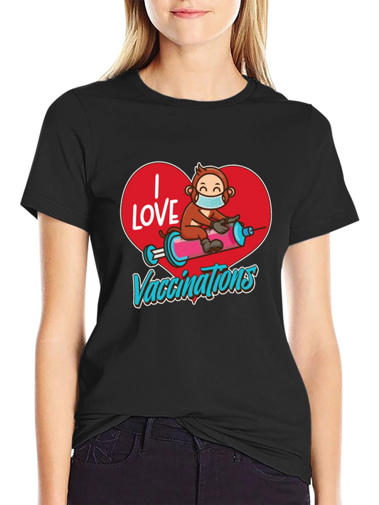 I Love Vaccinations T-Shirt Monkey on Syringe Design