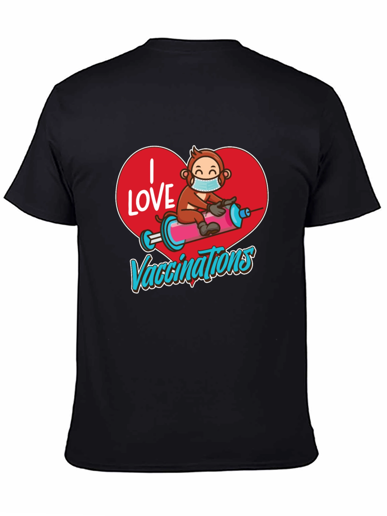 I Love Vaccinations T-Shirt Monkey on Syringe Design