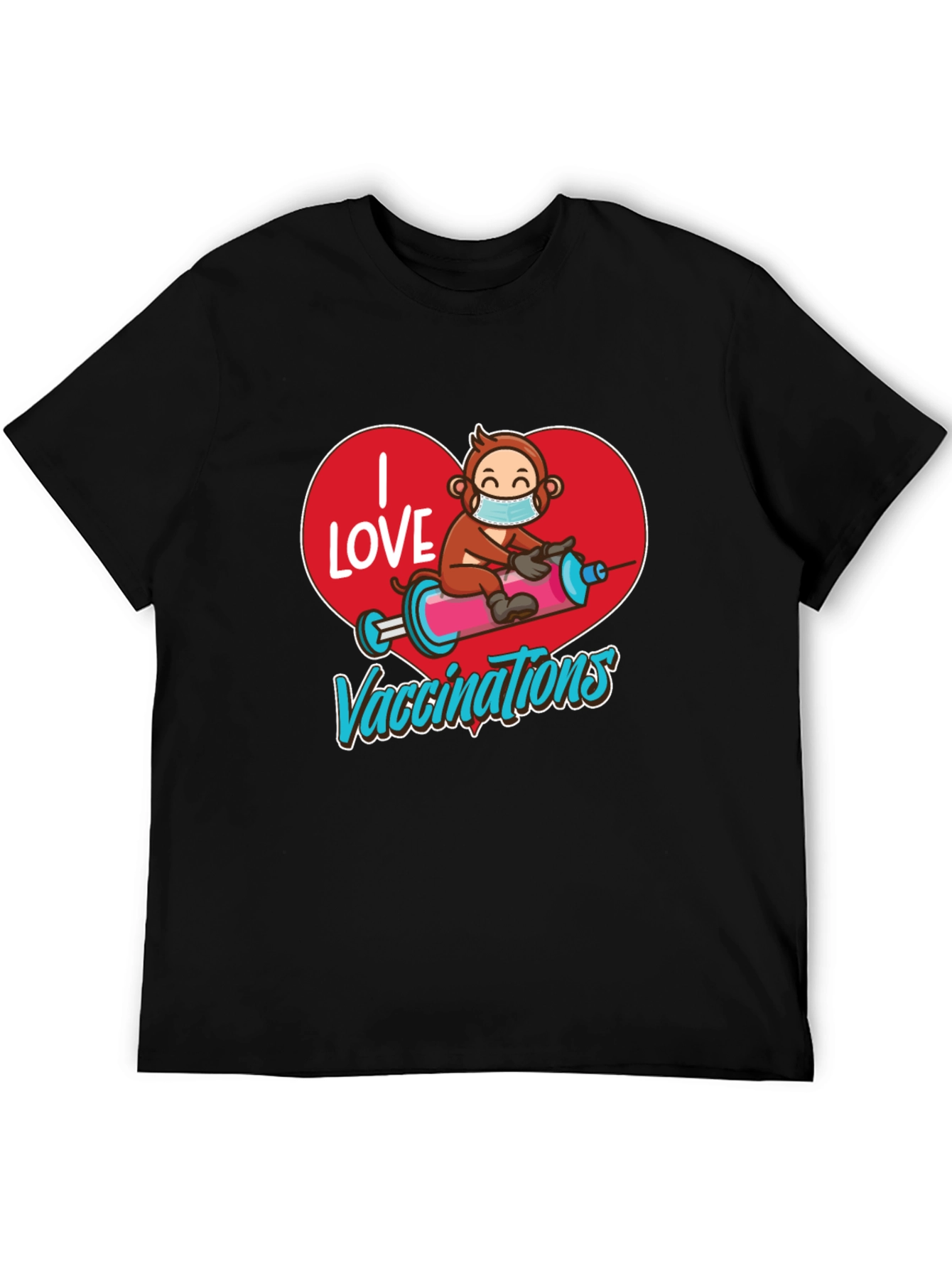 I Love Vaccinations T-Shirt Monkey on Syringe Design