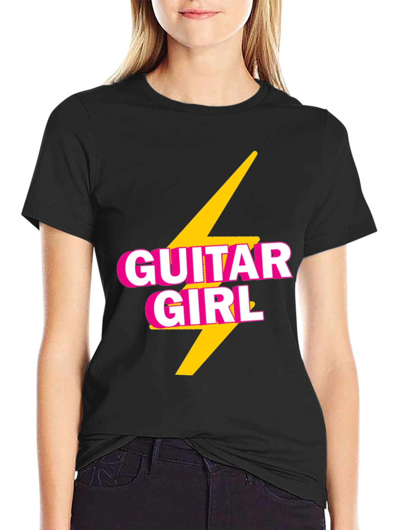 Guitar Girl Tee - Retro Lightning Bolt Design