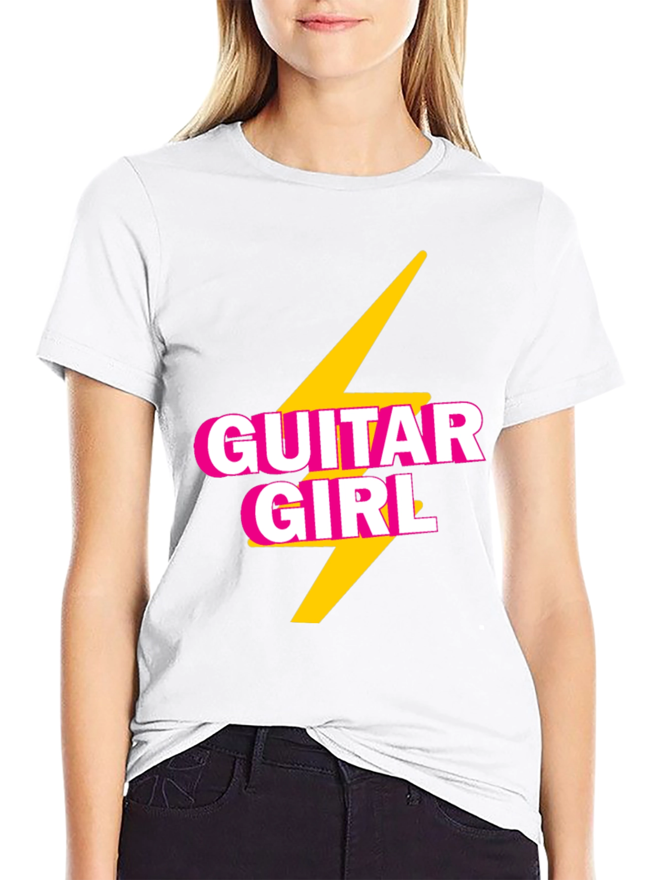 Guitar Girl Tee - Retro Lightning Bolt Design