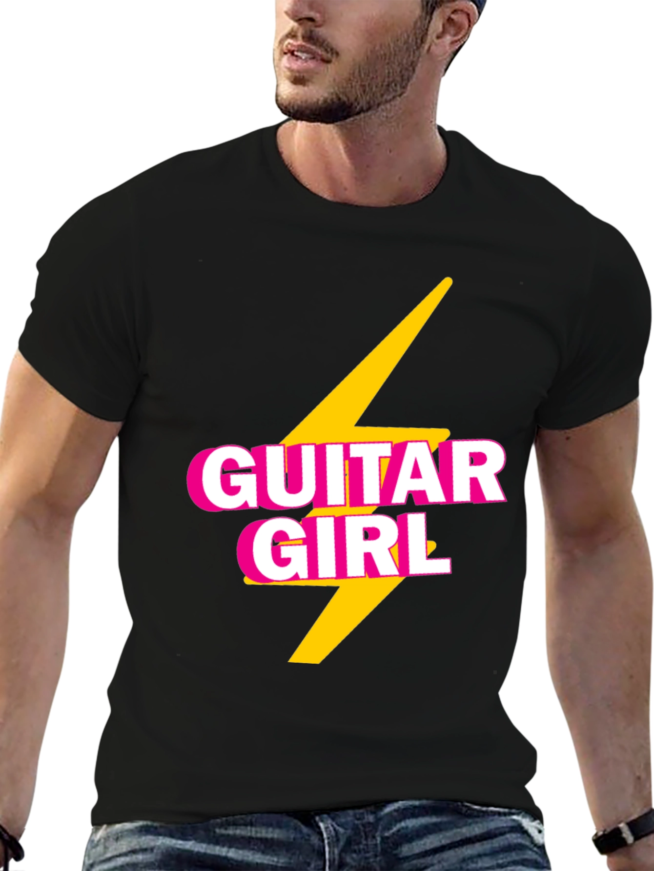 Guitar Girl Tee - Retro Lightning Bolt Design