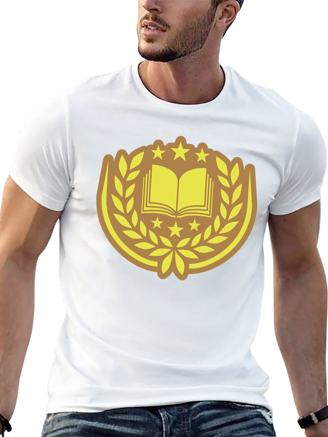 Black T-Shirt with Book & Laurel Design