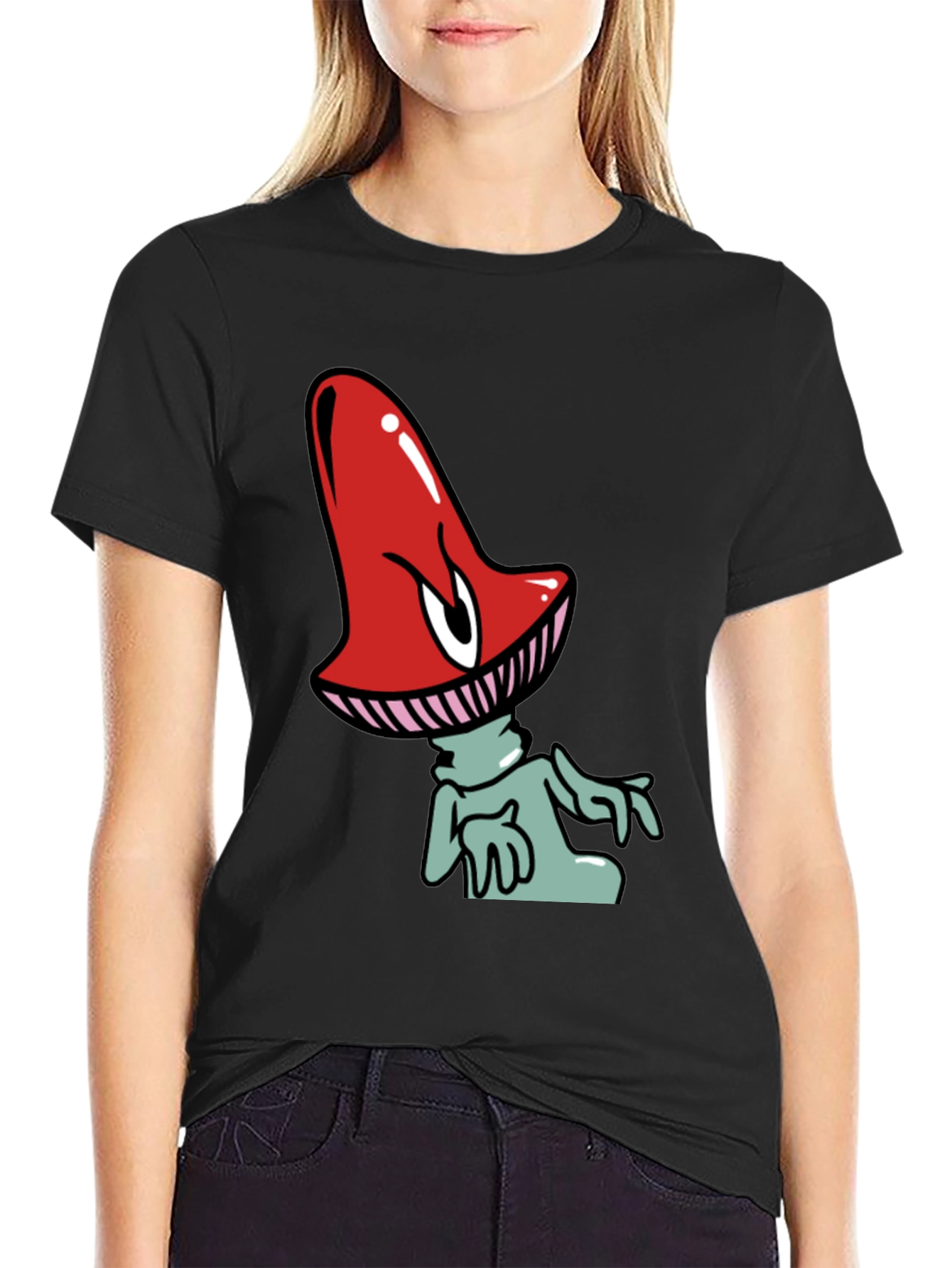 Funky Mushroom Graphic Tee - Black Cotton Blend