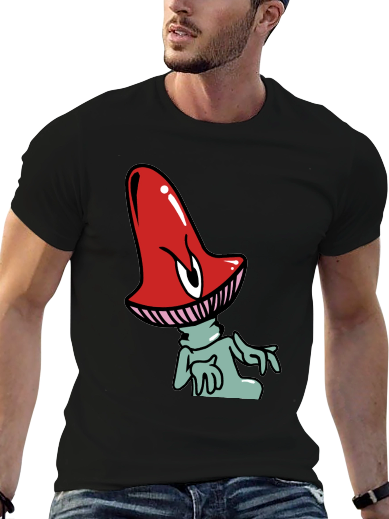 Funky Mushroom Graphic Tee - Black Cotton Blend