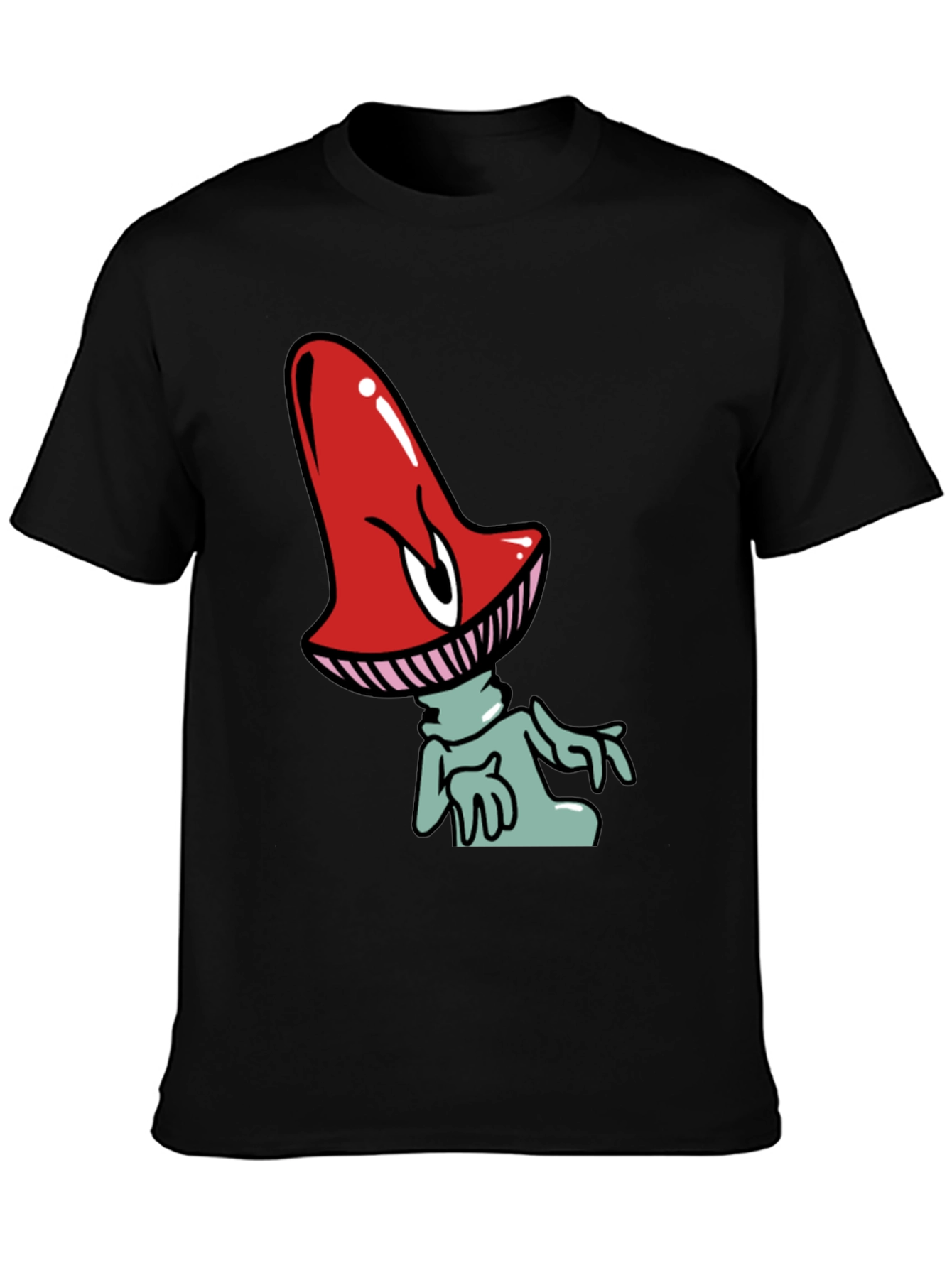 Funky Mushroom Graphic Tee - Black Cotton Blend