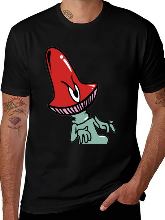Funky Mushroom Graphic Tee - Black Cotton Blend