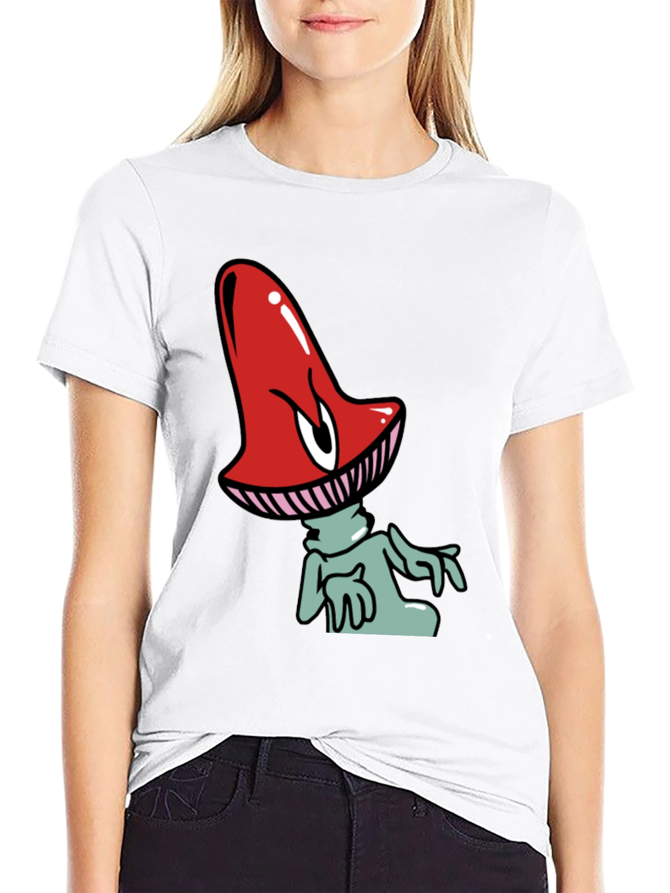 Funky Mushroom Graphic Tee - Black Cotton Blend